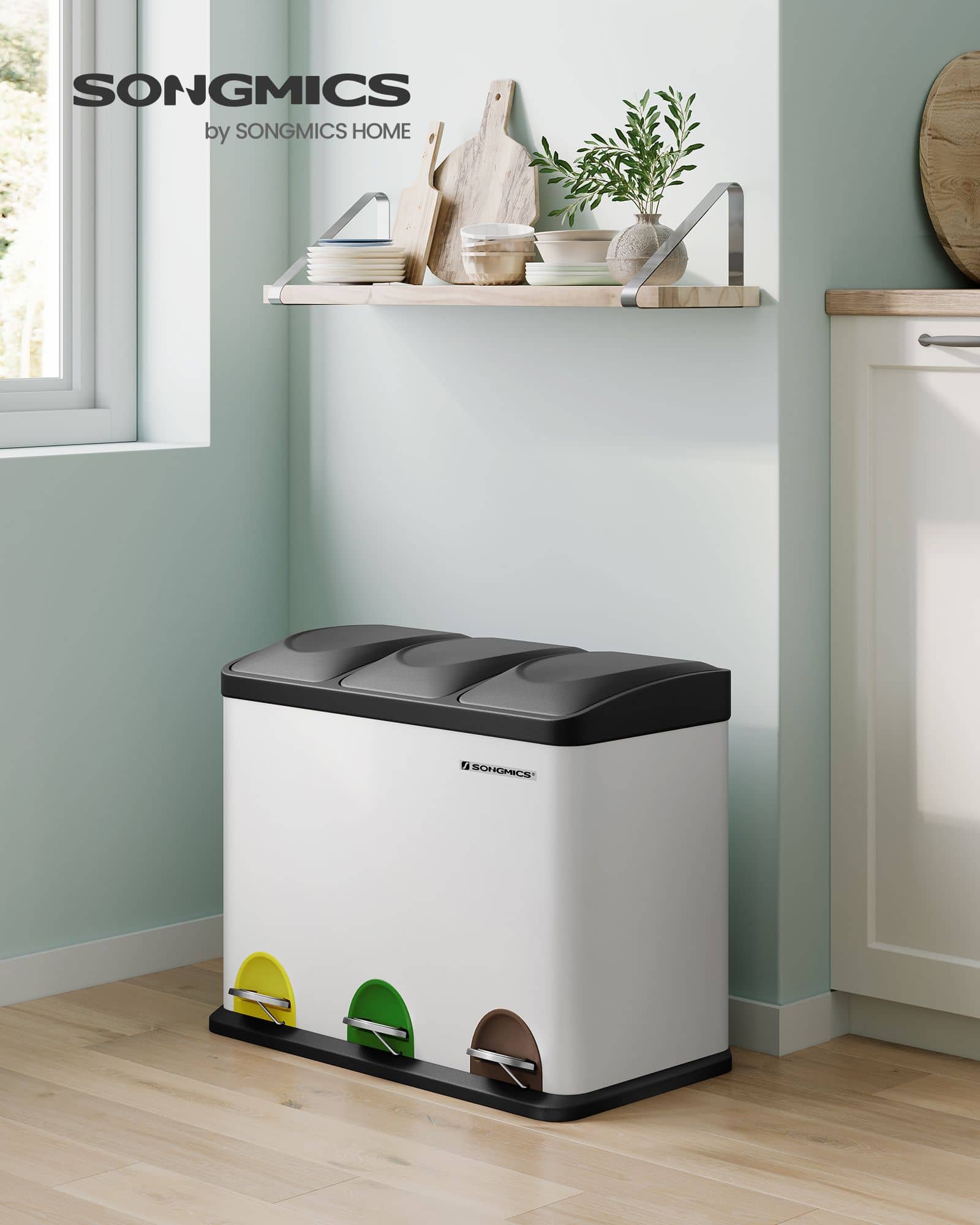 Mülleimer 3 x 15 Liter mit Deckel und Inneneimer weiß-schwarz-LTB45W Mülleimer 3 x 15 Liter mit Deckel und Inneneimer weiß-schwarz-LTB45W