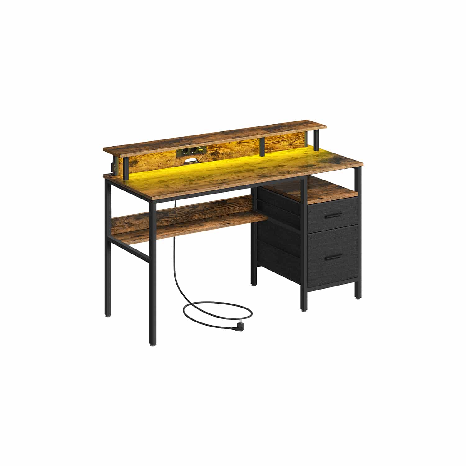 Schreibtisch mit Schubladen und Monitorständer vintagebraun
