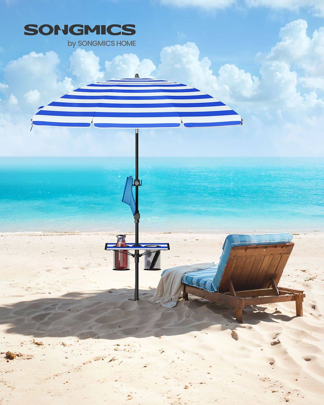 Sonnenschirm 160 cm beidseitig um 30° knickbar höhenverstellbar blau-weiß Sonnenschirm 160 cm beidseitig um 30° knickbar höhenverstellbar blau-weiß