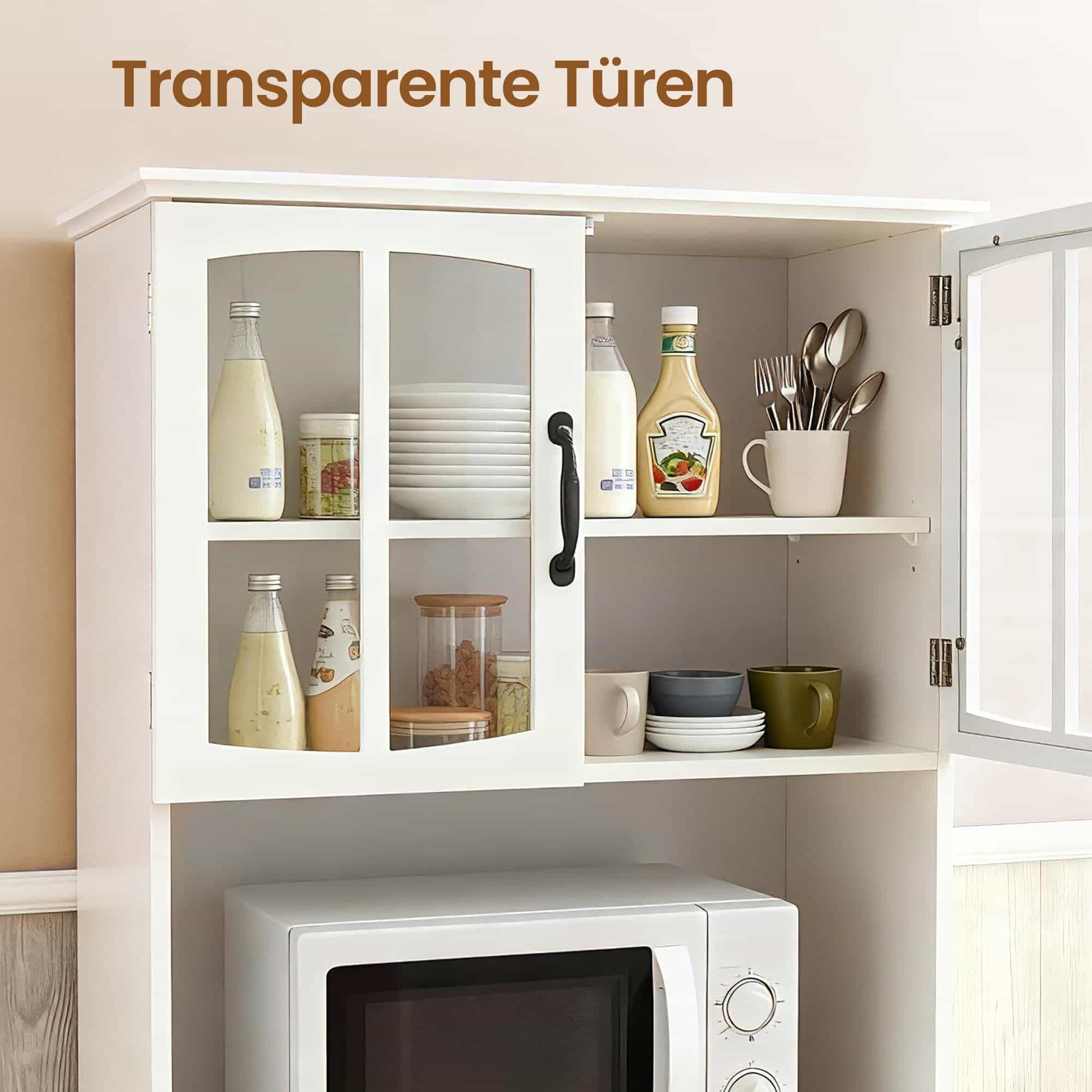 Aufbewahrungsschrank, Küchenschrank mit Glastüren, verstellbaren Ablagen Aufbewahrungsschrank, Küchenschrank mit Glastüren, verstellbaren Ablagen