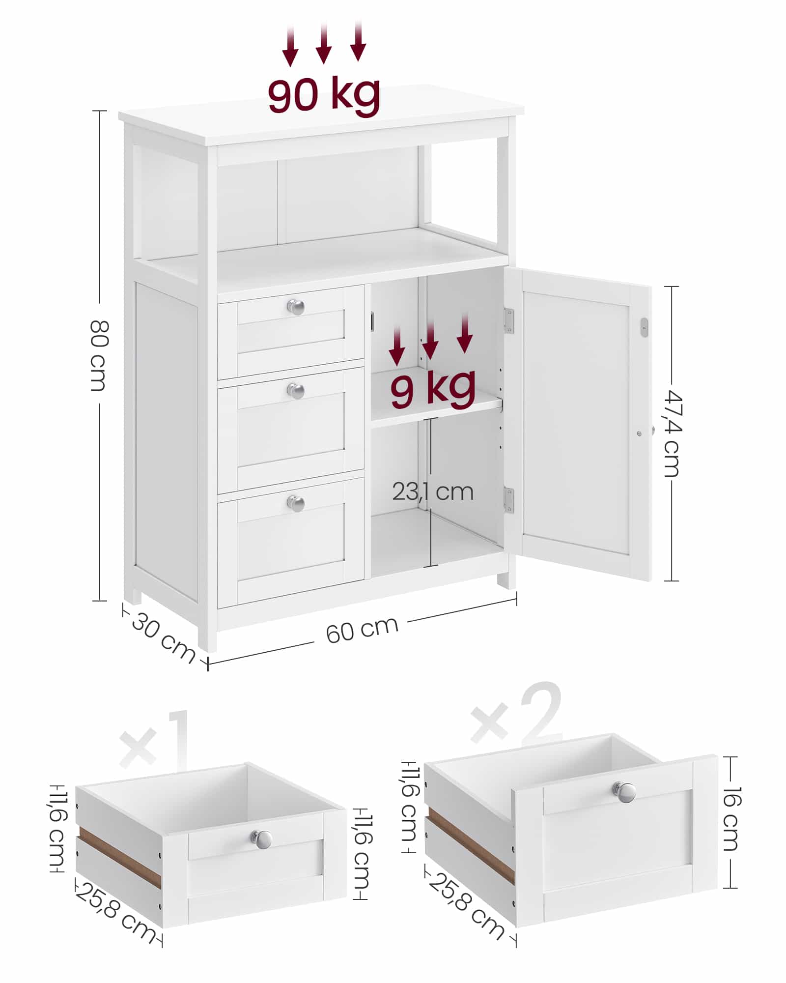 Badezimmerschrank 30 x 60 x 80 cm mit 3 Schubladen Badezimmerschrank 30 x 60 x 80 cm mit 3 Schubladen