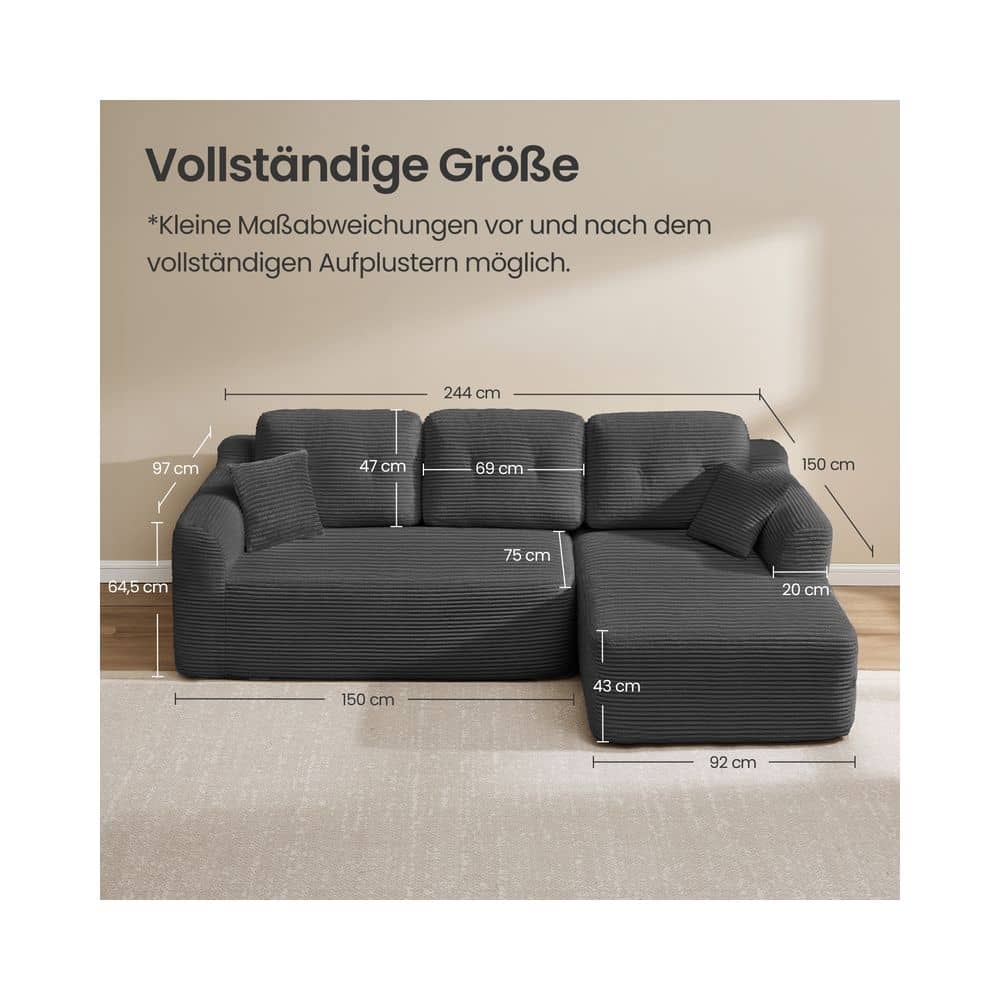 Modulares Ecksofa 244 cm mit großer Chaiselongue rechts schiefergrau Modulares Ecksofa 244 cm mit großer Chaiselongue rechts schiefergrau