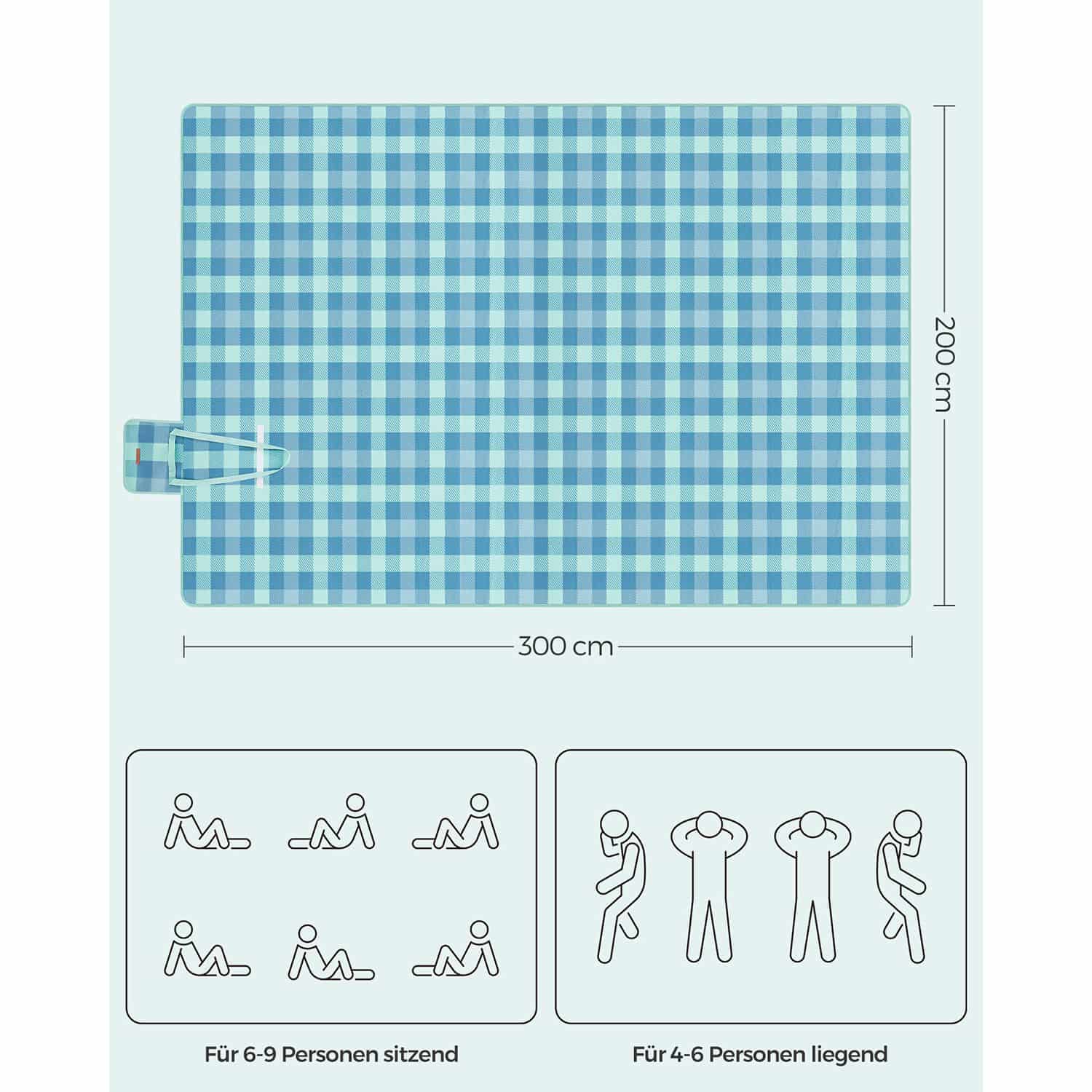 Picknickdecke 300 x 200 cm wasserdicht grün-blau-GCM012Q03 Picknickdecke 300 x 200 cm wasserdicht grün-blau-GCM012Q03