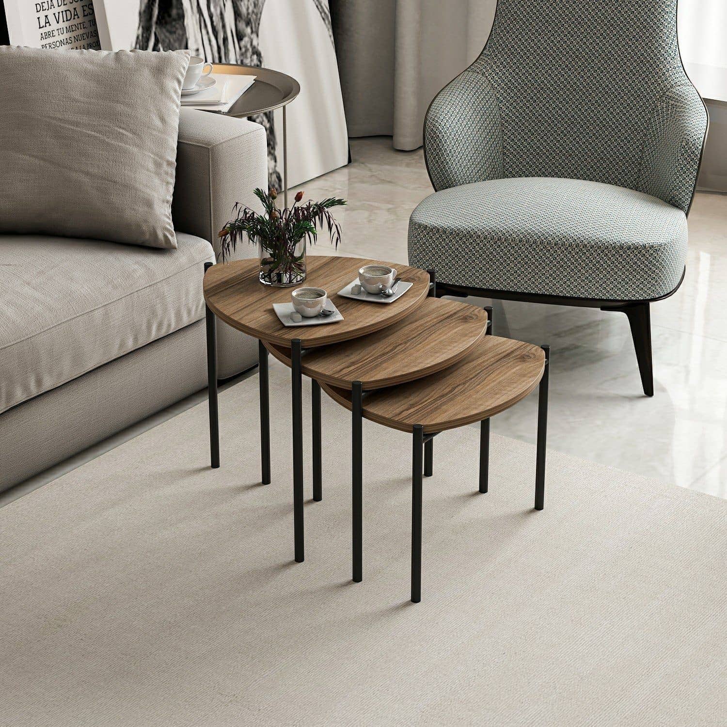 Lenny - Walnuss - 3er Satztisch