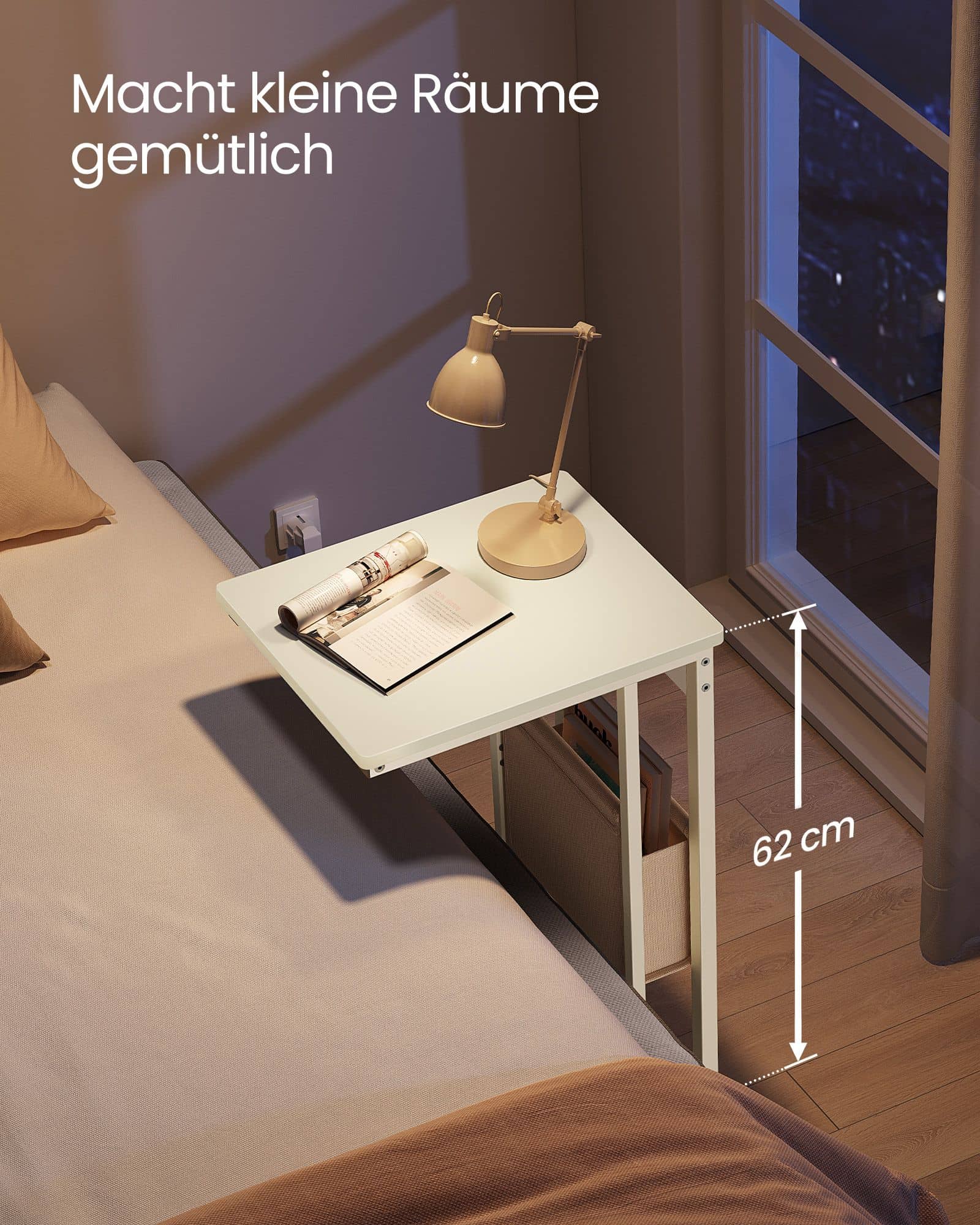 Beistelltisch C-Form mit 2 AC-Steckdosen cremeweiß