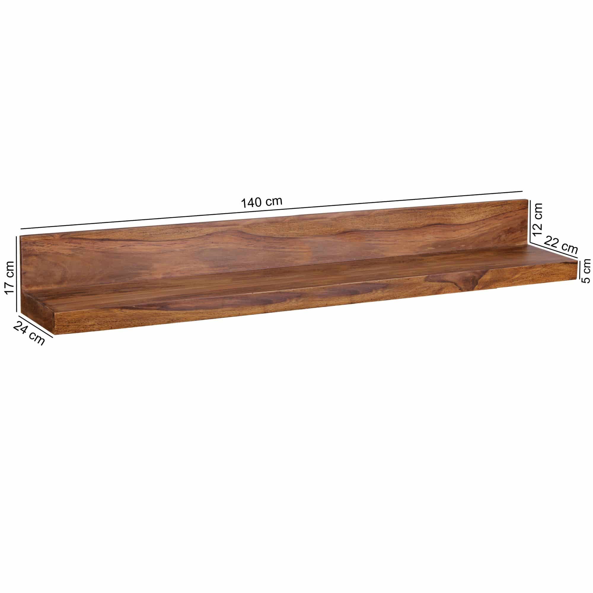 Wandregal MUMBAI Massiv-Holz Sheesham Holzregal 140 cm Landhaus-Stil Hänge-Regal Echt-Holz Wand-Board Natur-Produkt Wandregal MUMBAI Massiv-Holz Sheesham Holzregal 140 cm Landhaus-Stil Hänge-Regal Echt-Holz Wand-Board Natur-Produkt