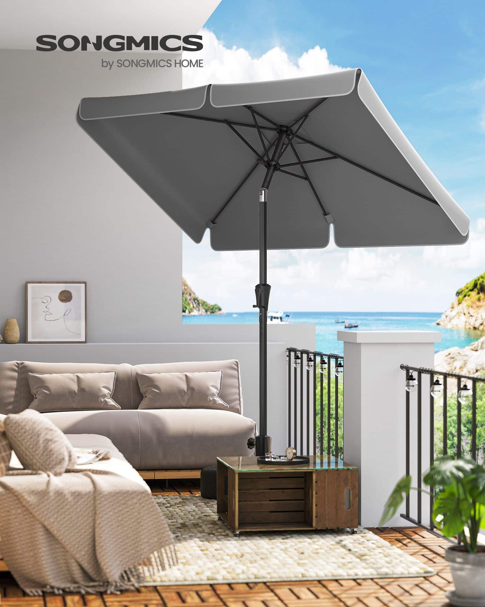 Sonnenschirm 200 x 150 cm rechteckig grau