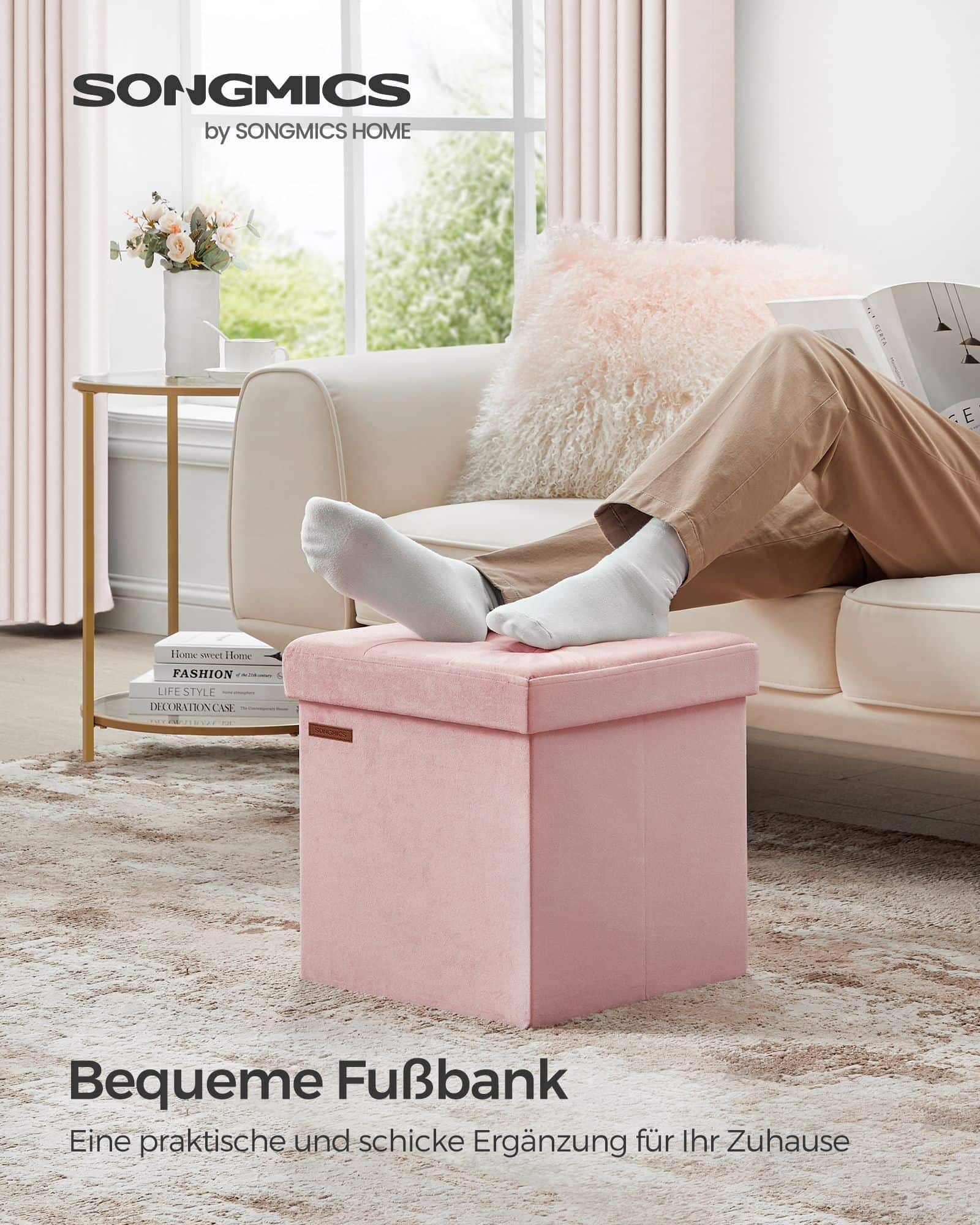 Sitzbank mit Stauraum für Flur pastellrosa