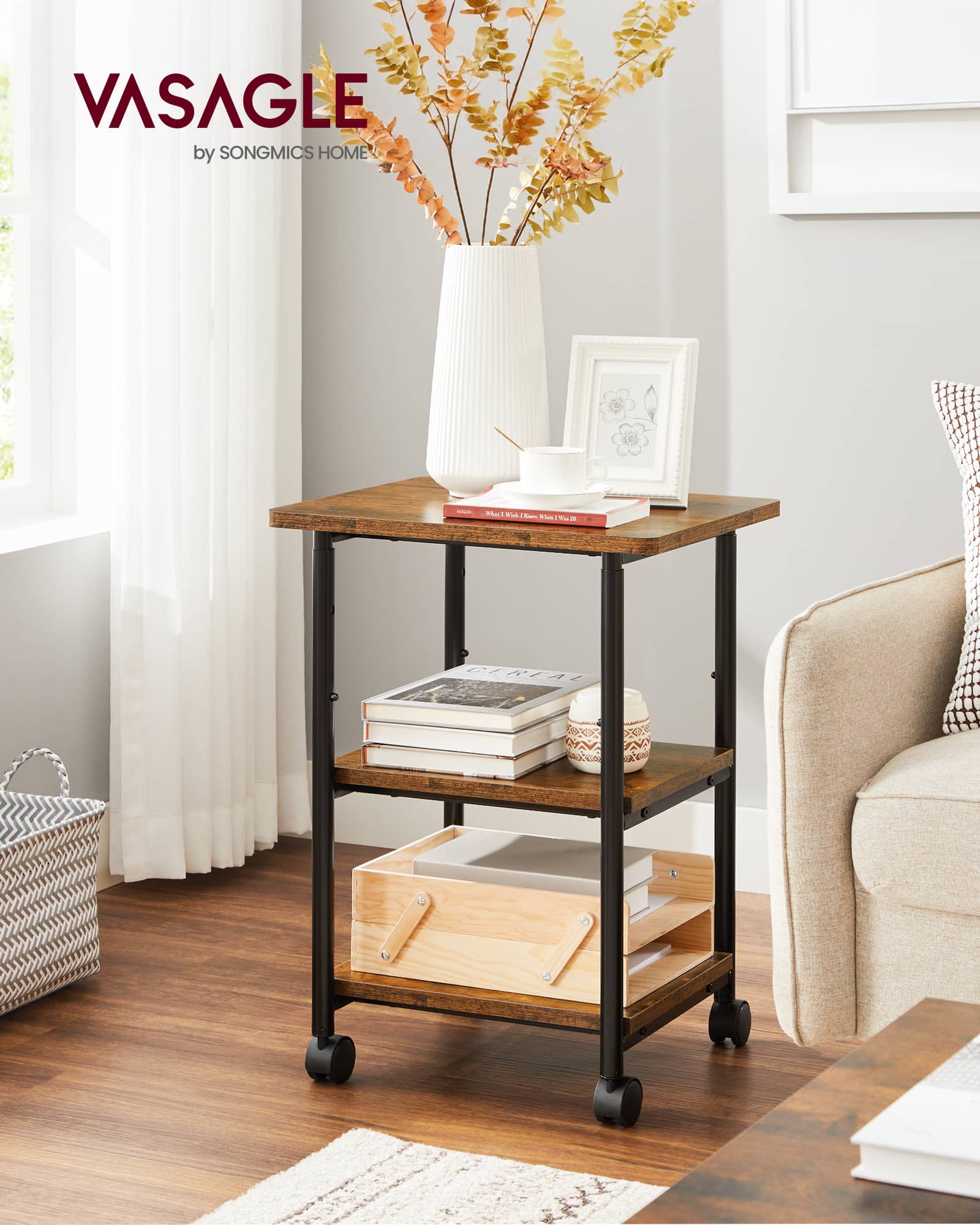 Druckertisch mit 3 Ebenen und Rädern Druckertisch mit 3 Ebenen und Rädern