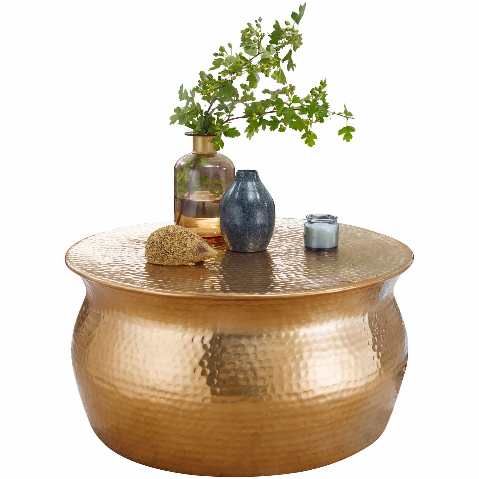 46262-WOHNLING-Couchtisch-KARAM-60x30-5x60-cm-Aluminium-Gold-Beistelltisch-orientalisch-rund-Flacher-Hammerschlag-Sofatisch-Metall-Design-Wohnzimmertisch-modern-Loungetisch-indisch Wohnling Couchtisch Akola Ø 60 cm – Hammerschlag Gold