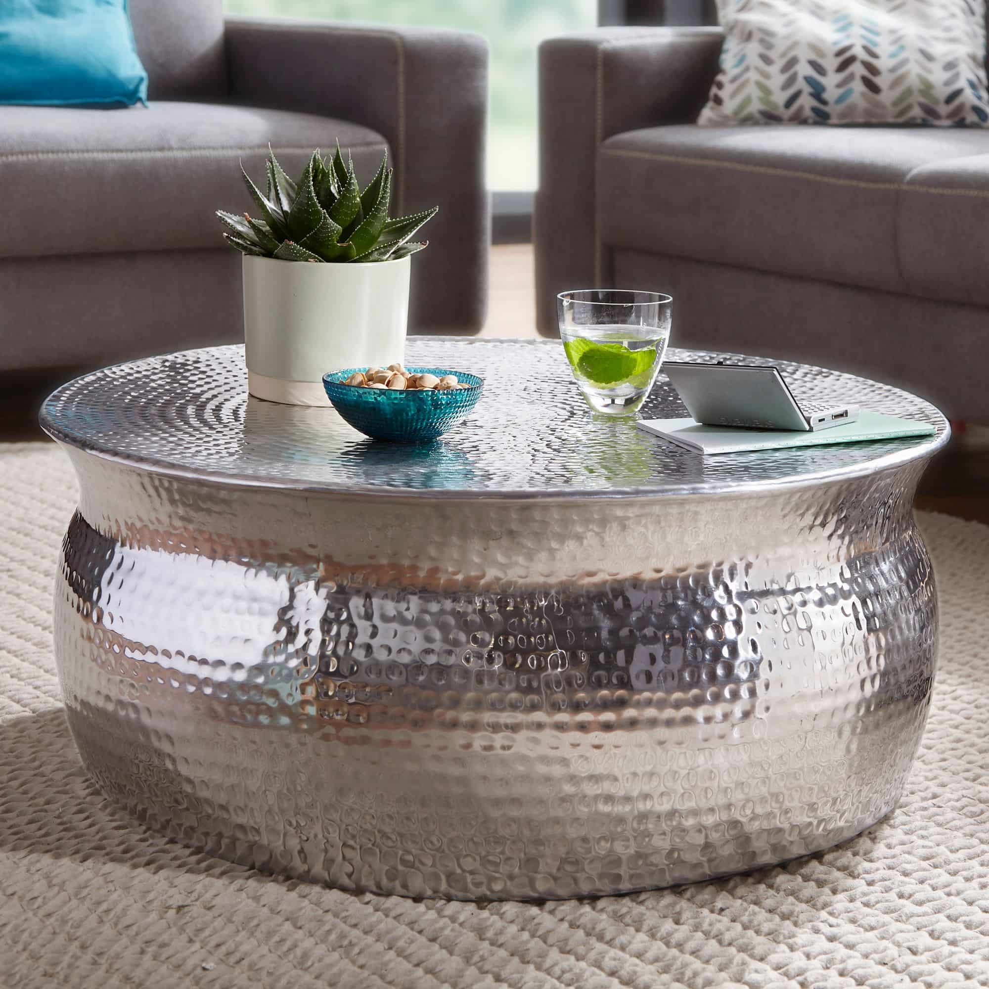 46257-WOHNLING-Couchtisch-75x75x30-cm-Aluminium-Sil6T5VMvSj9miYA Wohnling Couchtisch Akola Ø 75 cm – Hammerschlag Silber