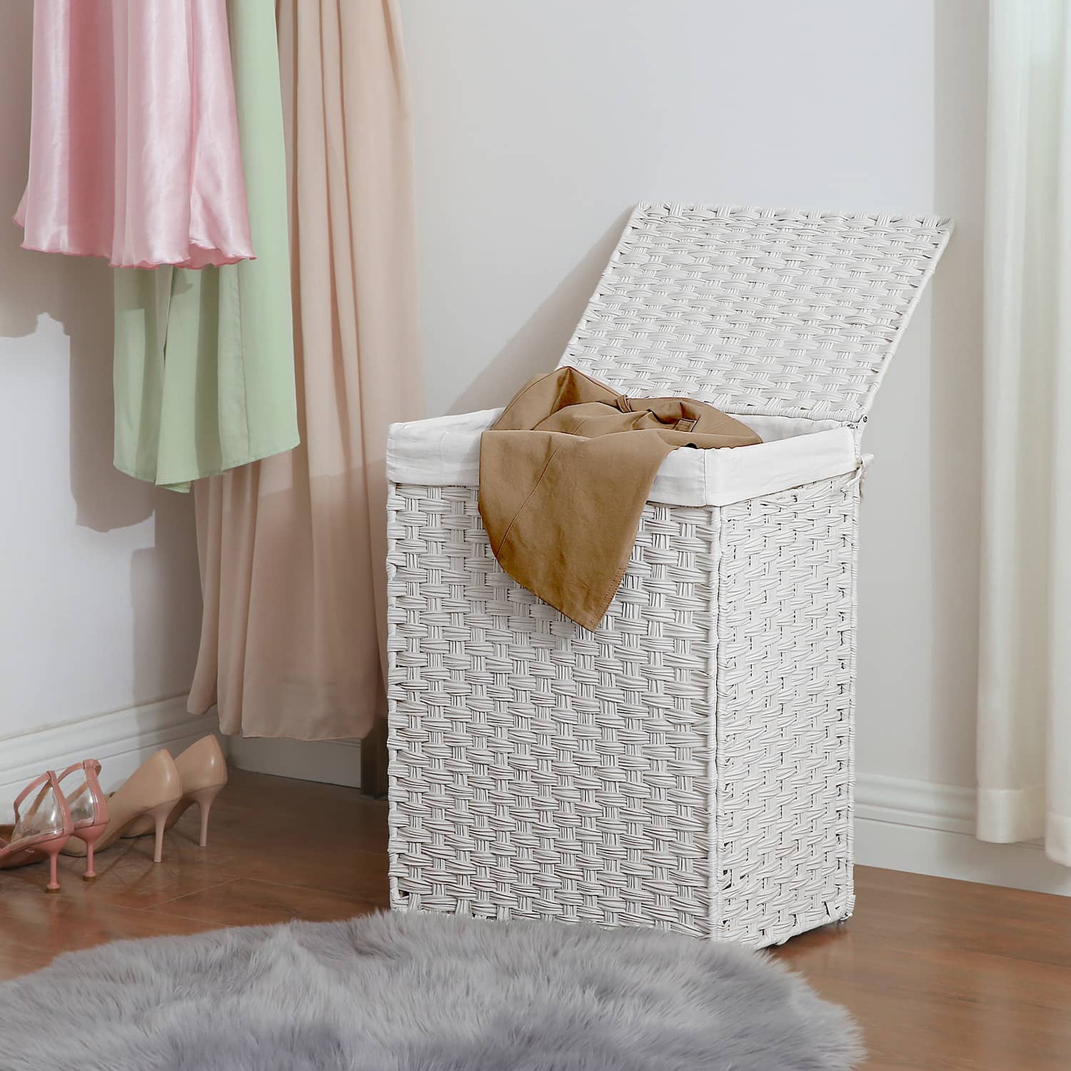 Wäschekorb aus Polyrattan Weiß-LCB51WT Wäschekorb aus Polyrattan Weiß-LCB51WT