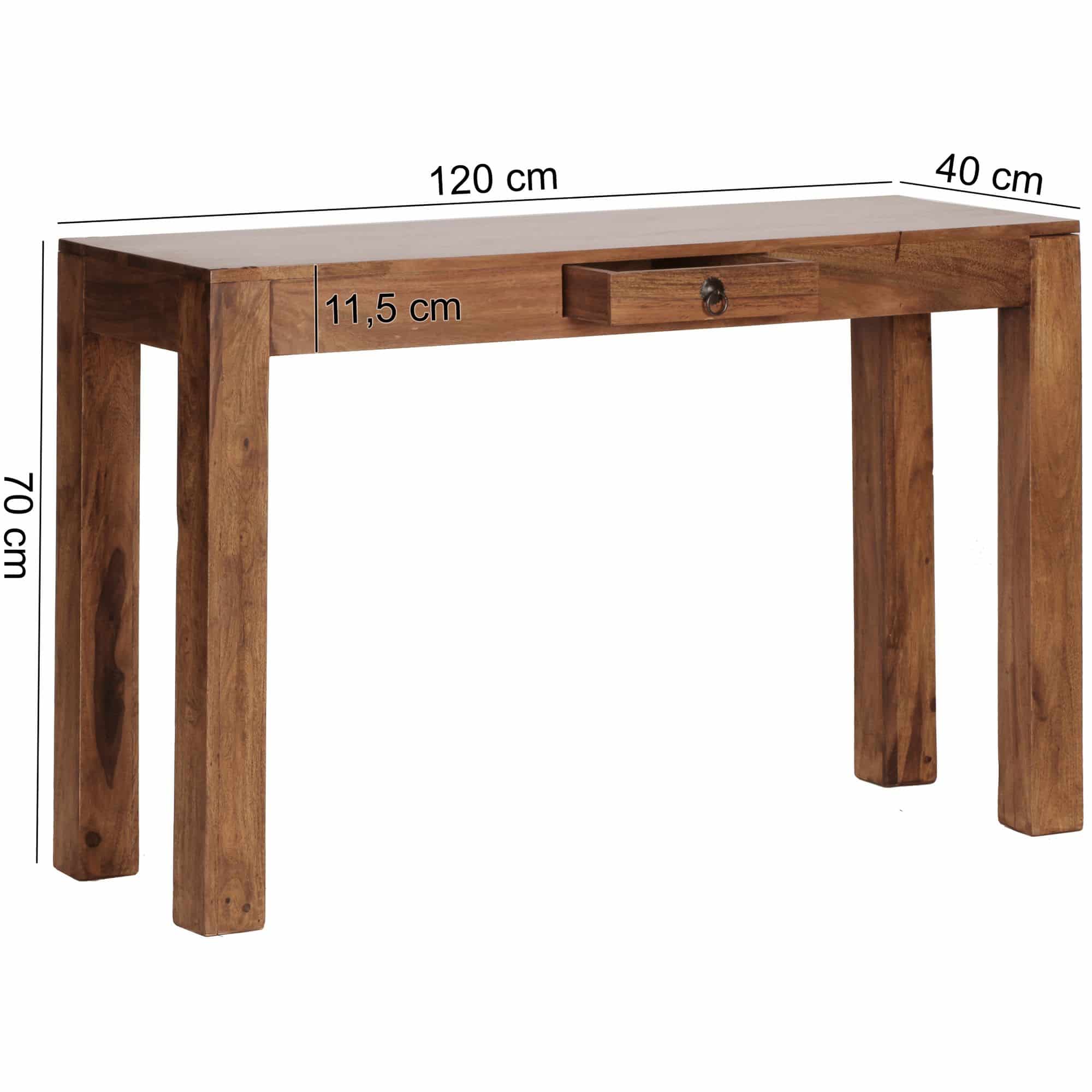 31323-WOHNLING-Konsolentisch-MUMBAI-Massivholz-Sh_3 Konsolentisch MUMBAI Massivholz Sheesham Konsole mit 1 Schublade Schreibtisch 120 x 40 cm Landhaus-Stil Sideboard