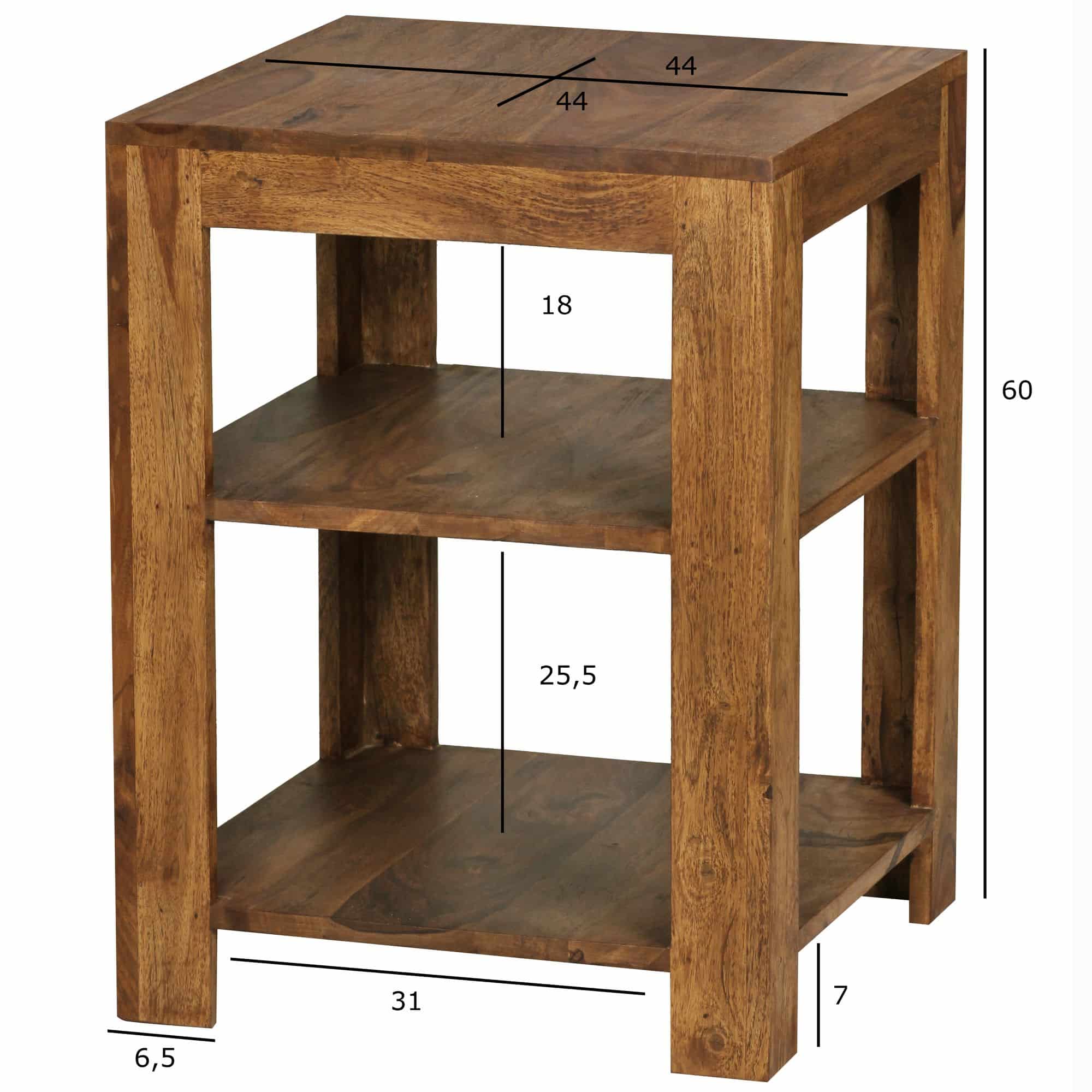 36268-WOHNLING-Standregal-MUMBAI-Massiv-Holz-Shee_4 Standregal MUMBAI Massiv-Holz Sheesham 60 cm Wohnzimmer-Regal mit 2 Ablagefächer Design Landhaus-Stil Beistelltisch