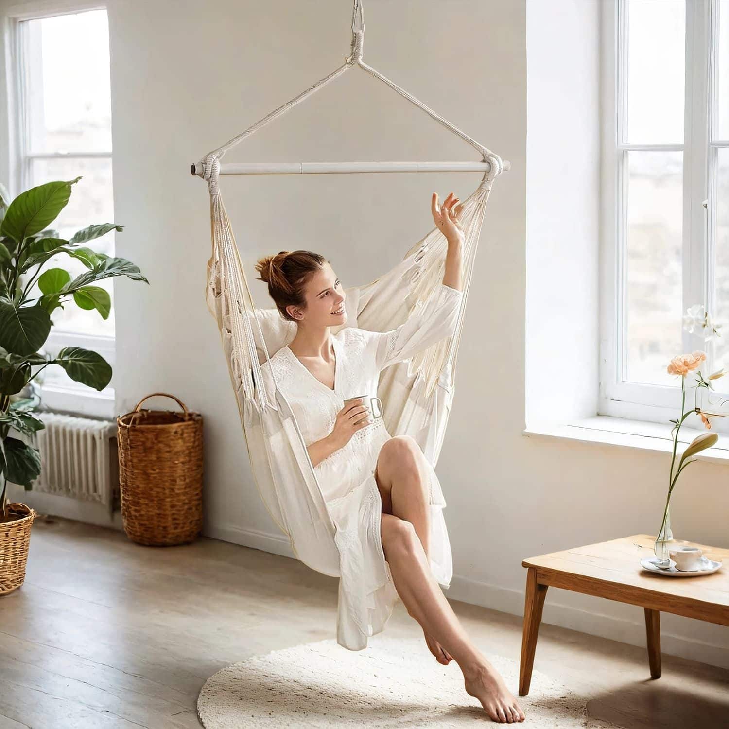 Hängesessel, Hängeschaukel mit 2 Kissen, Hängestuhl Hängesessel, Hängeschaukel mit 2 Kissen, Hängestuhl