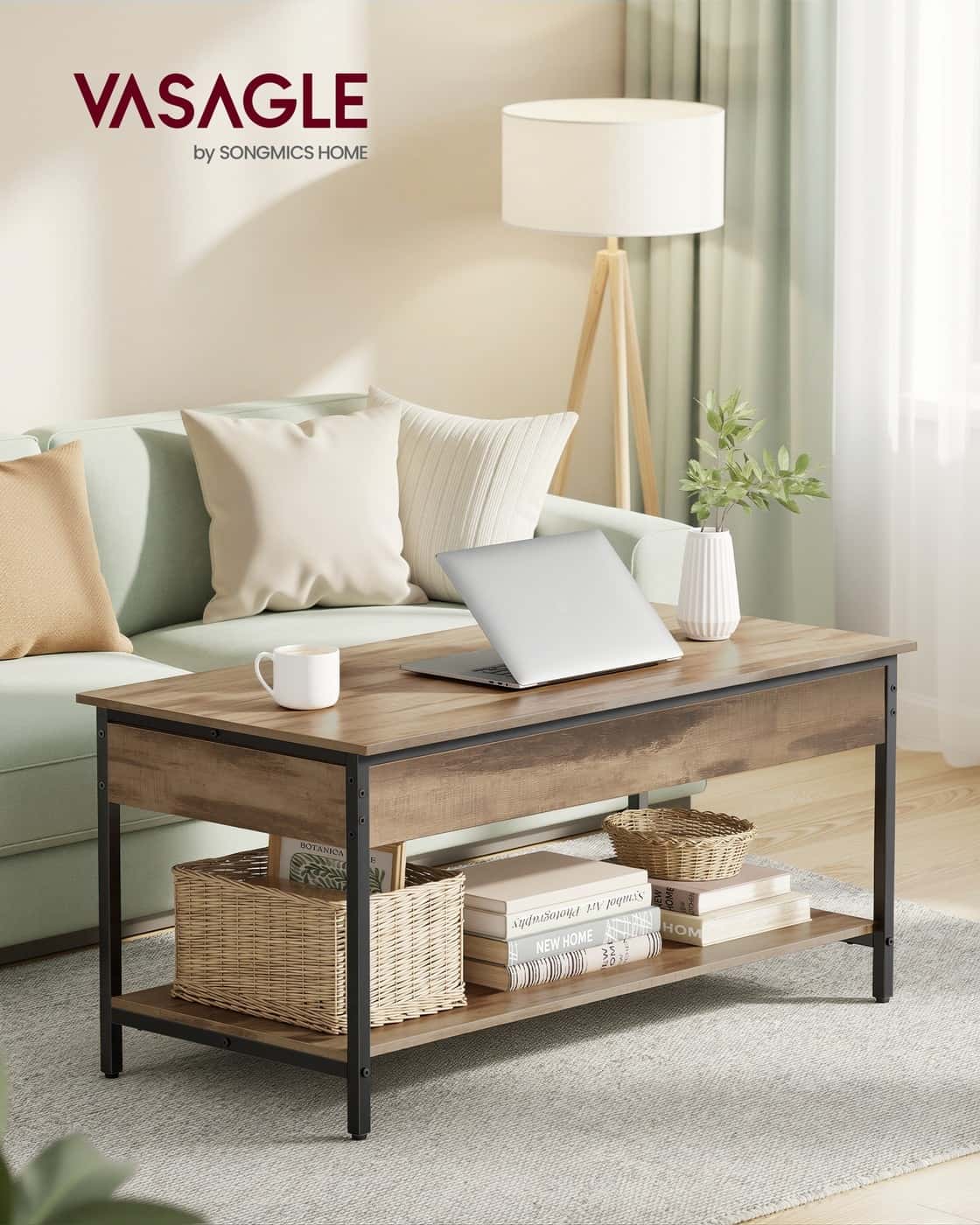 Couchtisch höhenverstellbar 50 × 100 cm mit Fach kamelbraun-tintenschwarz Couchtisch höhenverstellbar 50 × 100 cm mit Fach kamelbraun-tintenschwarz