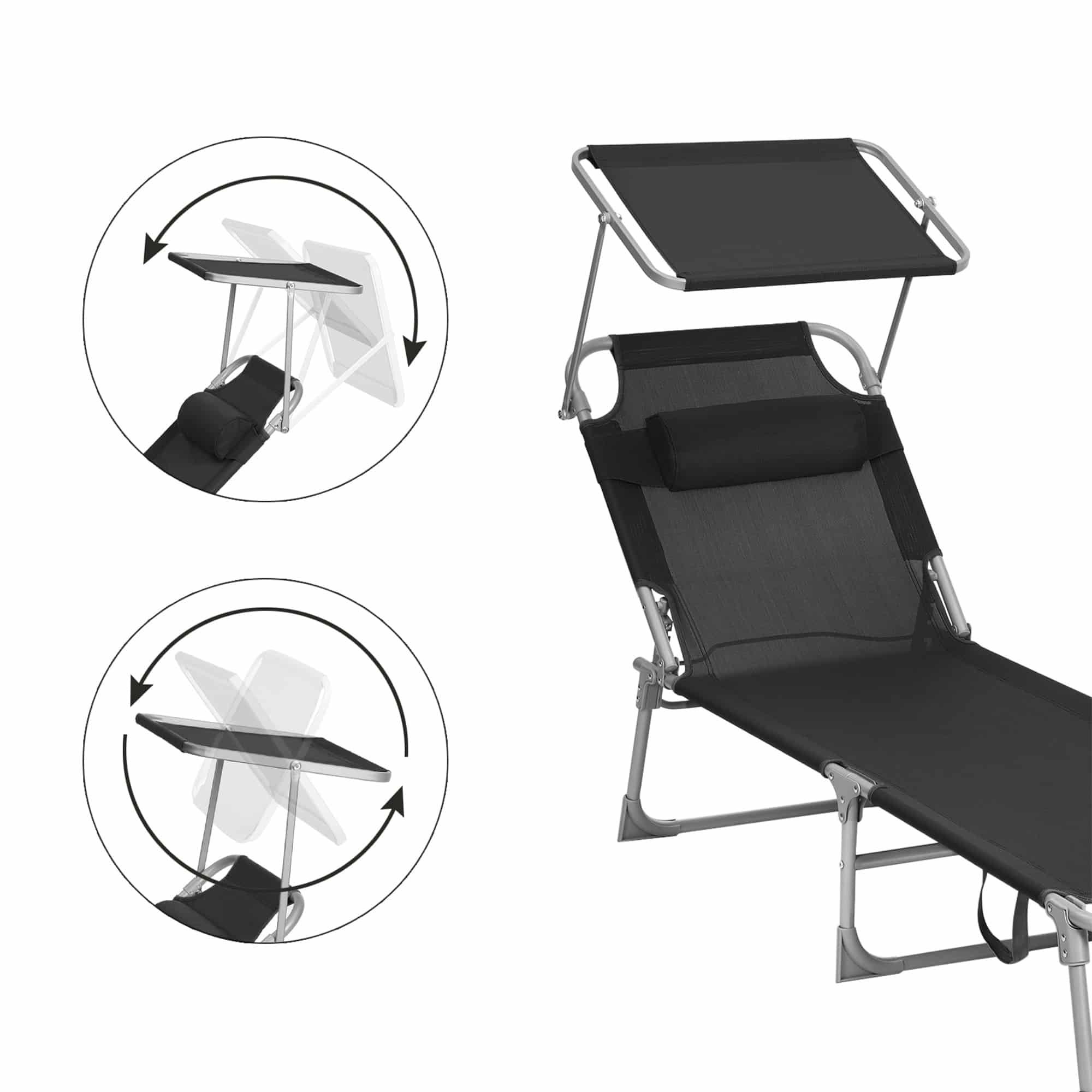 Sonnenliege mit Kopfstütze und Sonnendach Schwarz-B34GCB192B01