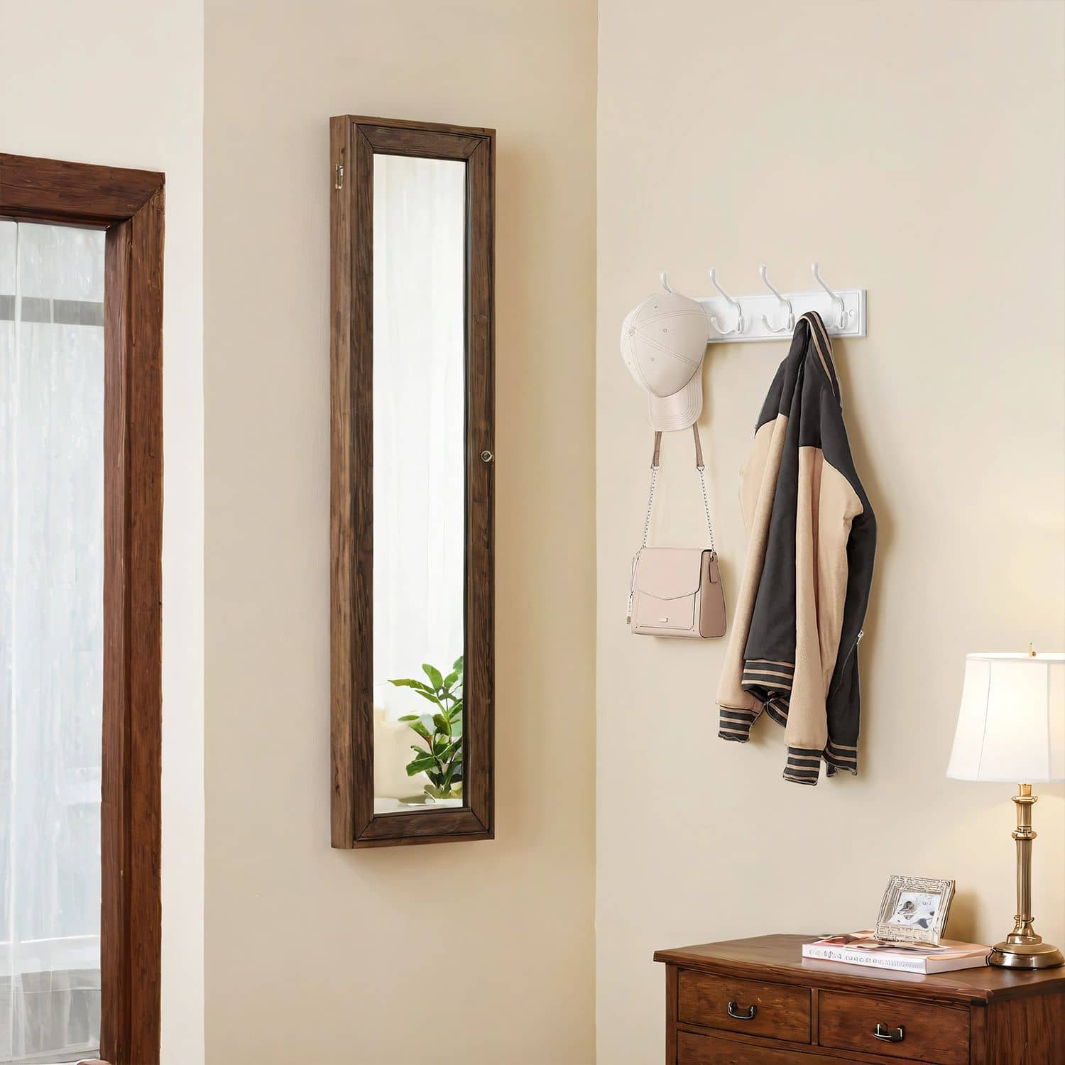 Wandgarderobe, Garderobenleiste, 4 Dreifach-Haken aus Metall