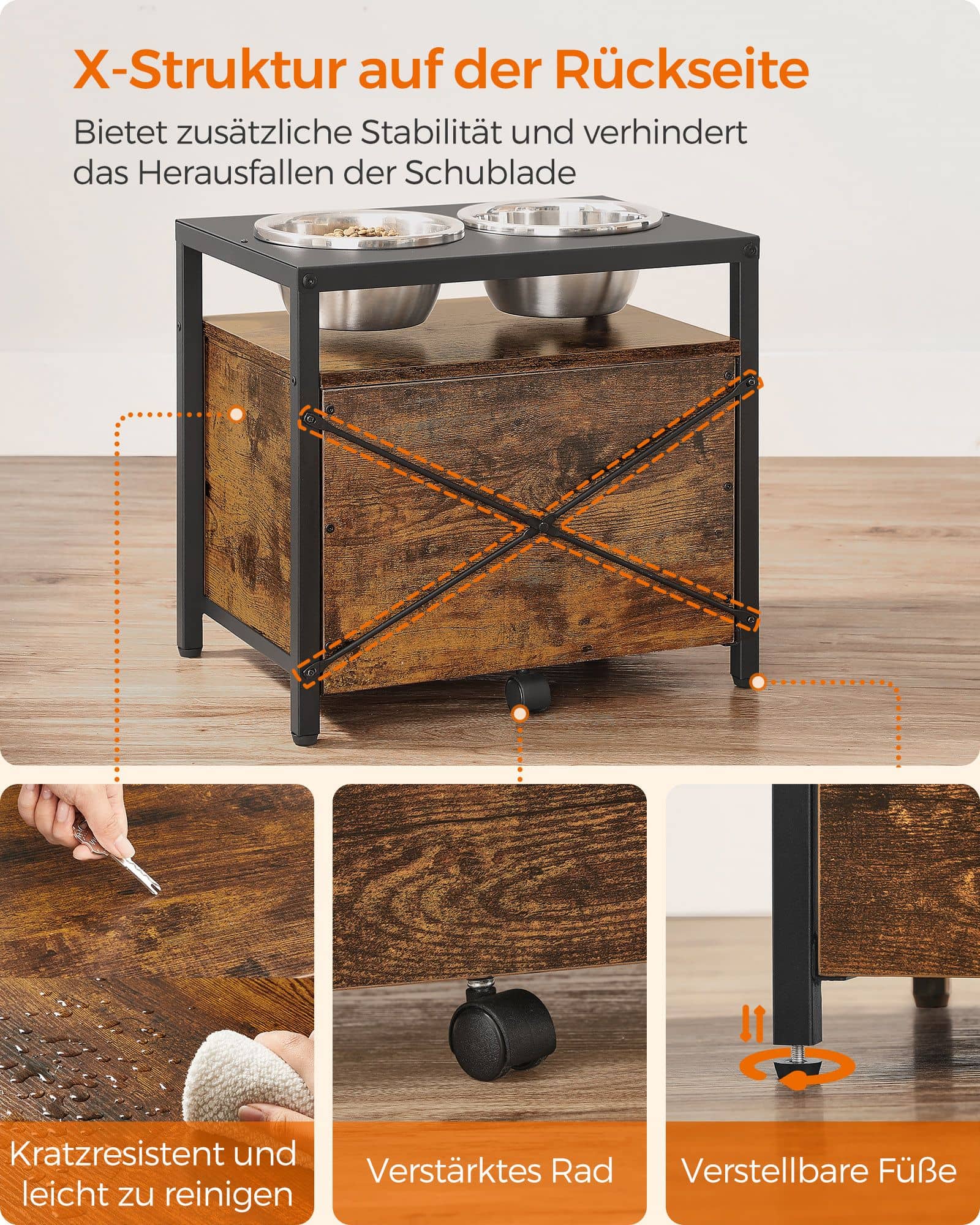 Hundenapf erhöht mit Gestell und Schublade Hundenapf erhöht mit Gestell und Schublade