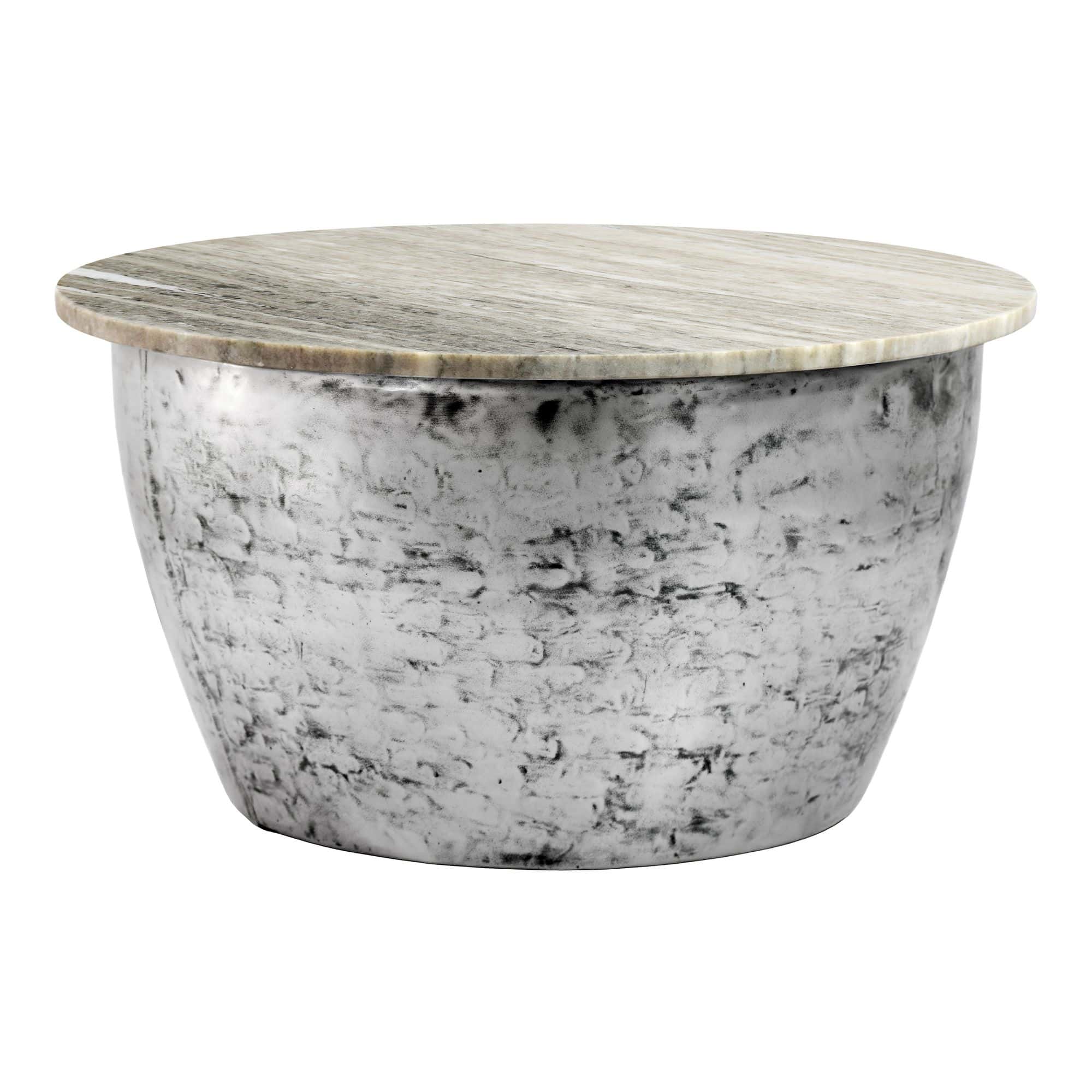 Couchtisch Metall mit weißer Marmor Tischplatte 60cm rund - Design Wohnzimmertisch Runder Loungetisch - Massiver Sofatisch - Extravaganter Beistelltisch Handmade