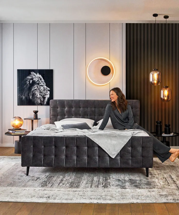 Bett Yaron 180x200 cm Anthrazit mit Stepp-Kopfteil | ohne Lattenrost | ohne Matratzen Bett Yaron 180x200 cm Anthrazit mit Stepp-Kopfteil | ohne Lattenrost | ohne Matratzen