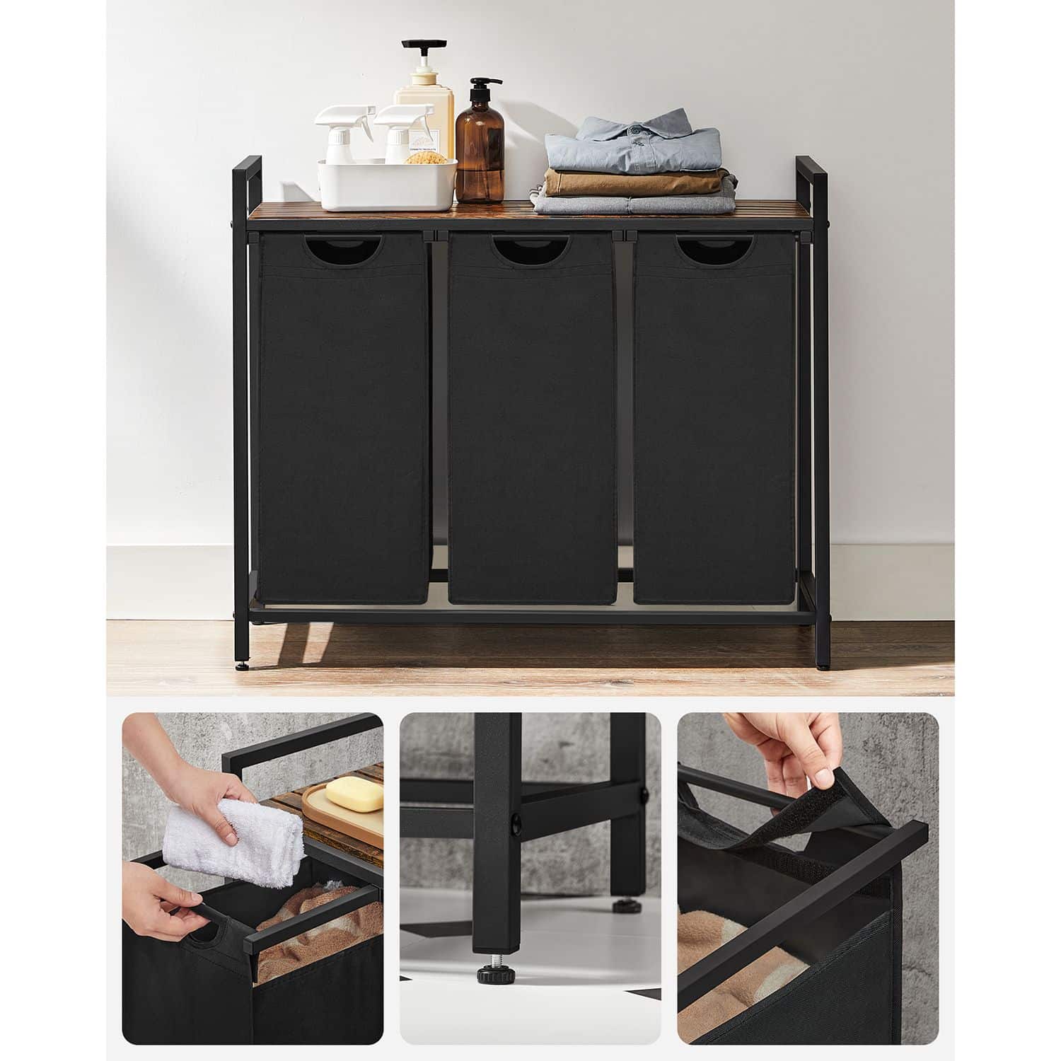 Wäschekorb mit 3 Fächern-B34BLH301B01 Wäschekorb mit 3 Fächern-B34BLH301B01