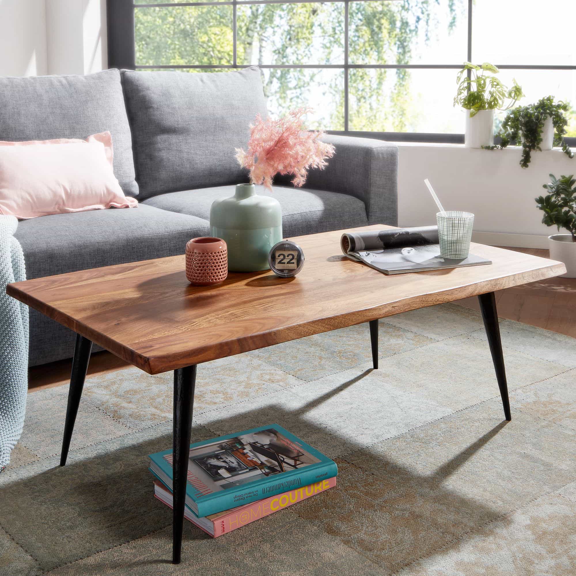 Couchtisch 110x60x40 cm Sheesham Massivholz Sofatisch mit Baumkante Couchtisch 110x60x40 cm Sheesham Massivholz Sofatisch mit Baumkante