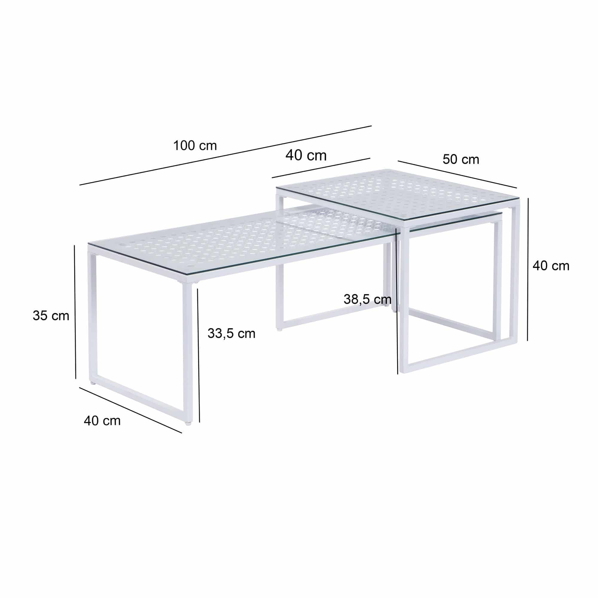 Satztisch Glas Metall 2er Set Modern Couchtisch Weiß