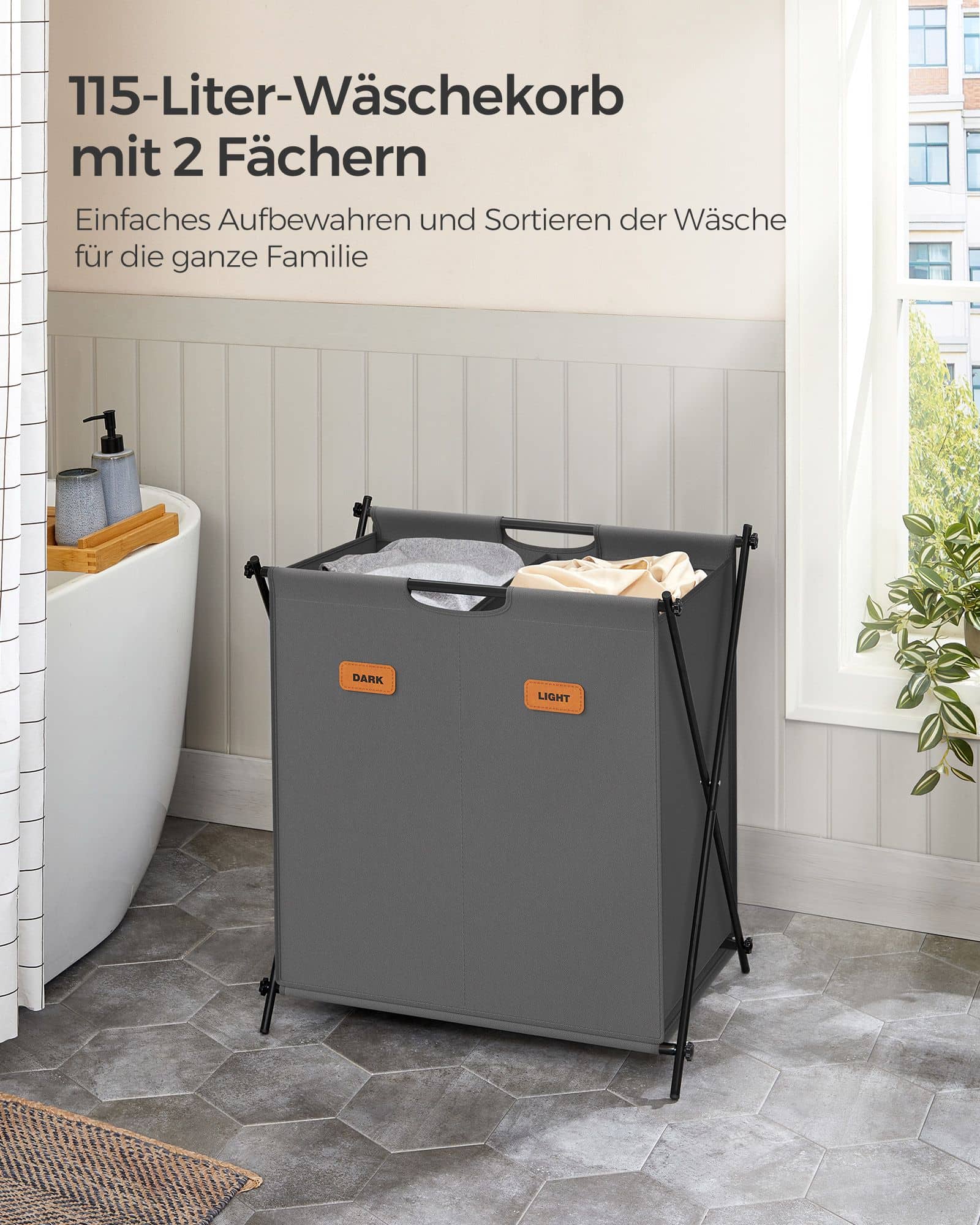 Wäschekorb 115 Liter mit 2 Fächern schiefergrau Wäschekorb 115 Liter mit 2 Fächern schiefergrau