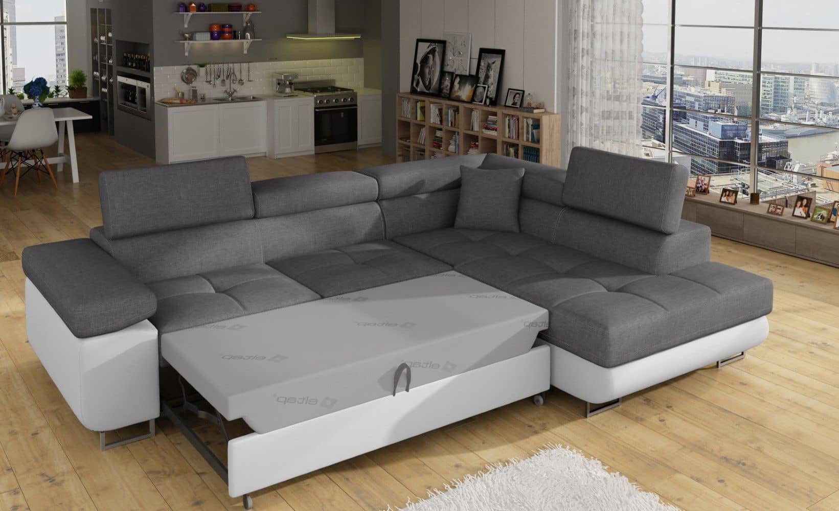 Eltap Ecksofa Anton mit Schlaffunktion & Bettkasten | Sawanna/Soft