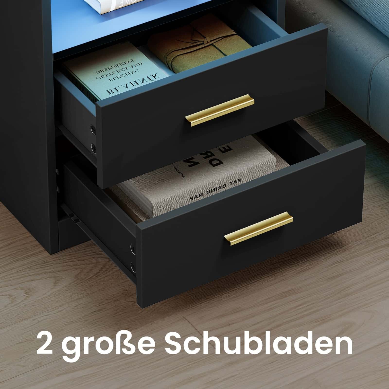 Beistelltisch mit Schubladen, 2er Set, Nachttisch aus Holz