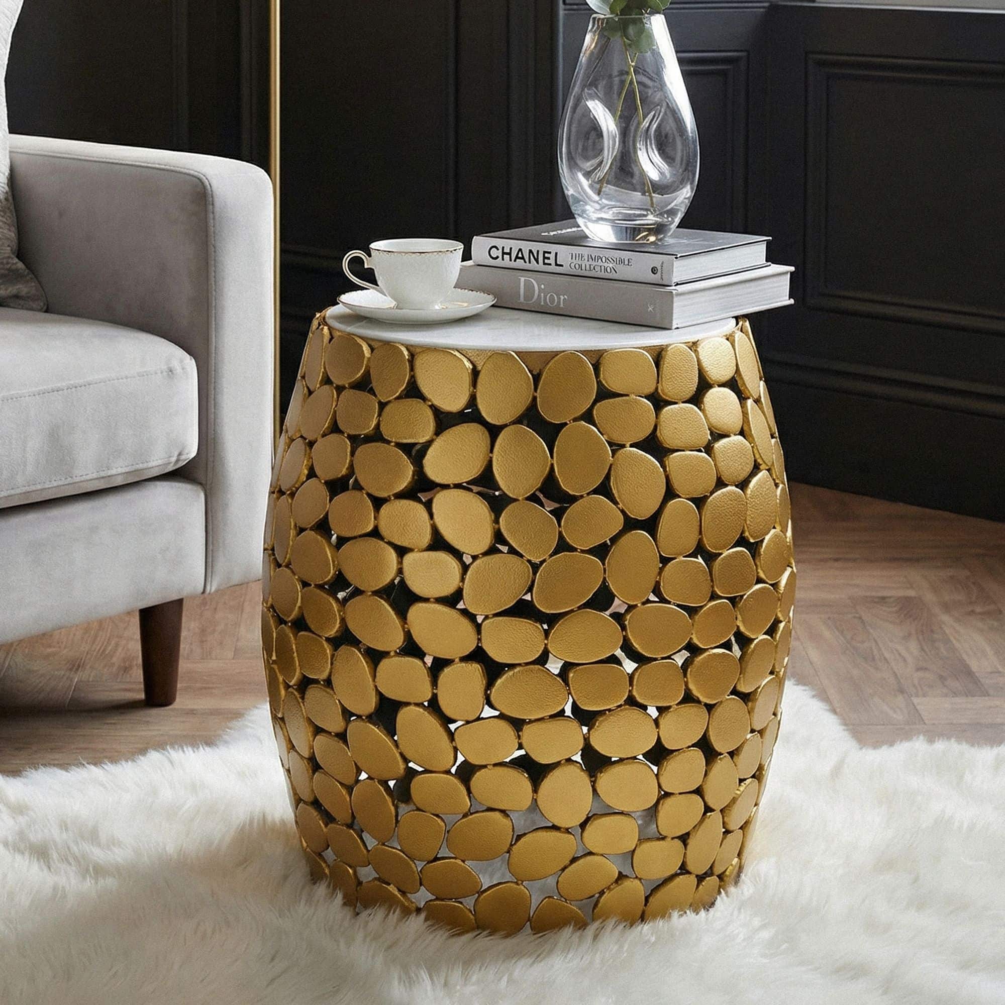 Design Beistelltisch rund 40cm aus Aluminium gold & weißer Marmor Tischplatte – Couchtisch Alu – Metall Wohnzimmertisch Dekotisch Handmade Design Beistelltisch rund 40cm aus Aluminium gold & weißer Marmor Tischplatte – Couchtisch Alu – Metall Wohnzimmertisch Dekotisch Handmade