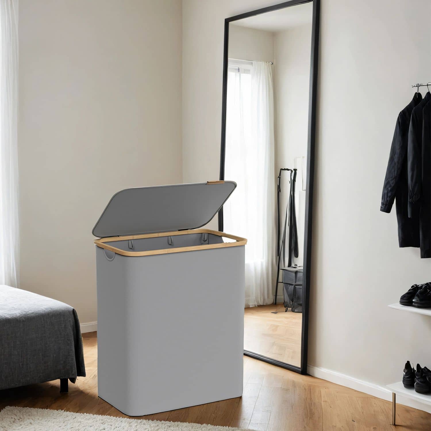 Wäschekorb 3 Fächer, Wäschesammler mit Deckel, 150 L Wäschekorb 3 Fächer, Wäschesammler mit Deckel, 150 L