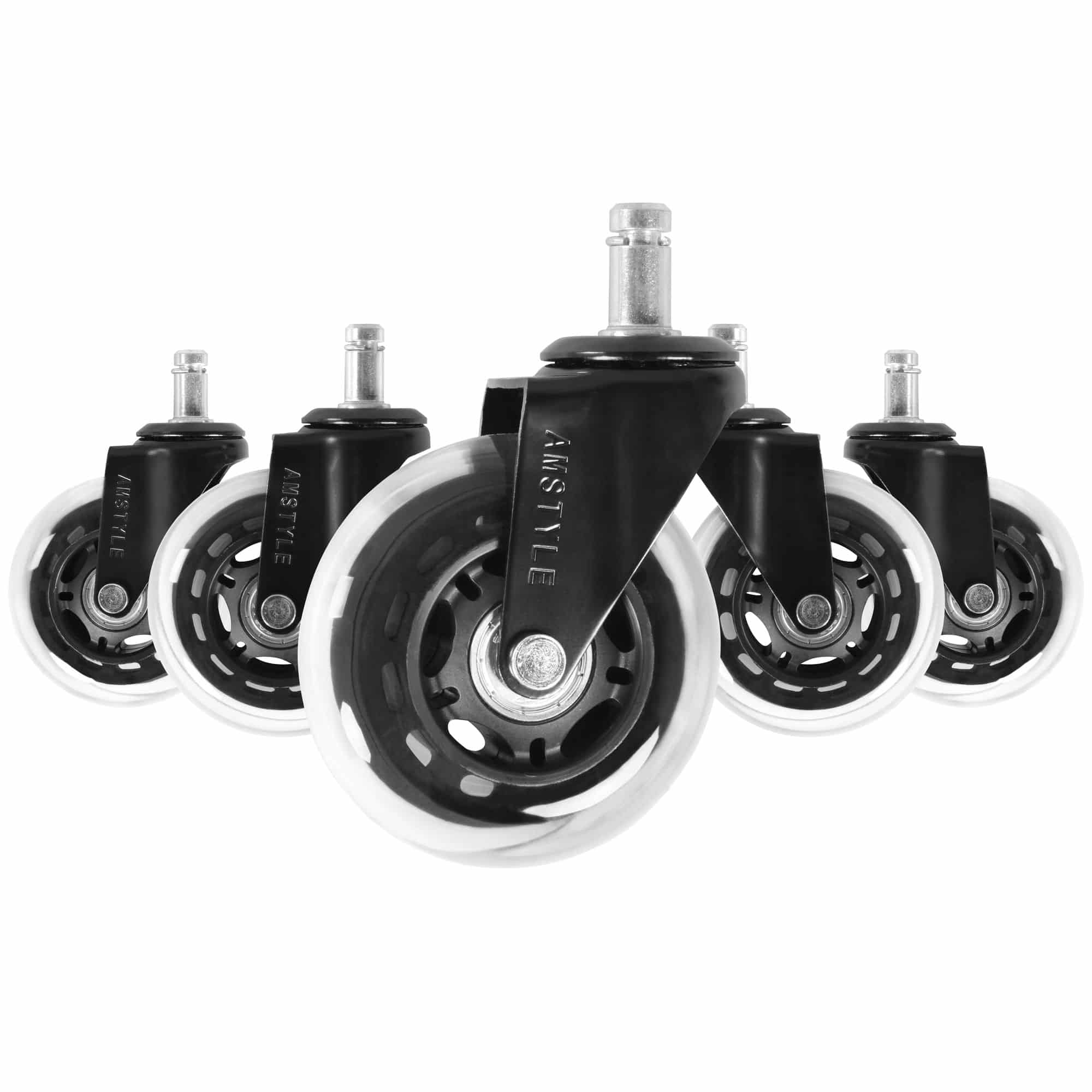 45377-AMSTYLE-5er-Set-Universal-Rollen-fuer-Buero_3Ok1e3ZOl7mNoJ 5er Set leichtgängige Universal-Schwerlastrollen für Bürostuhl 11 mm Stift / Durchmesser 75 mm