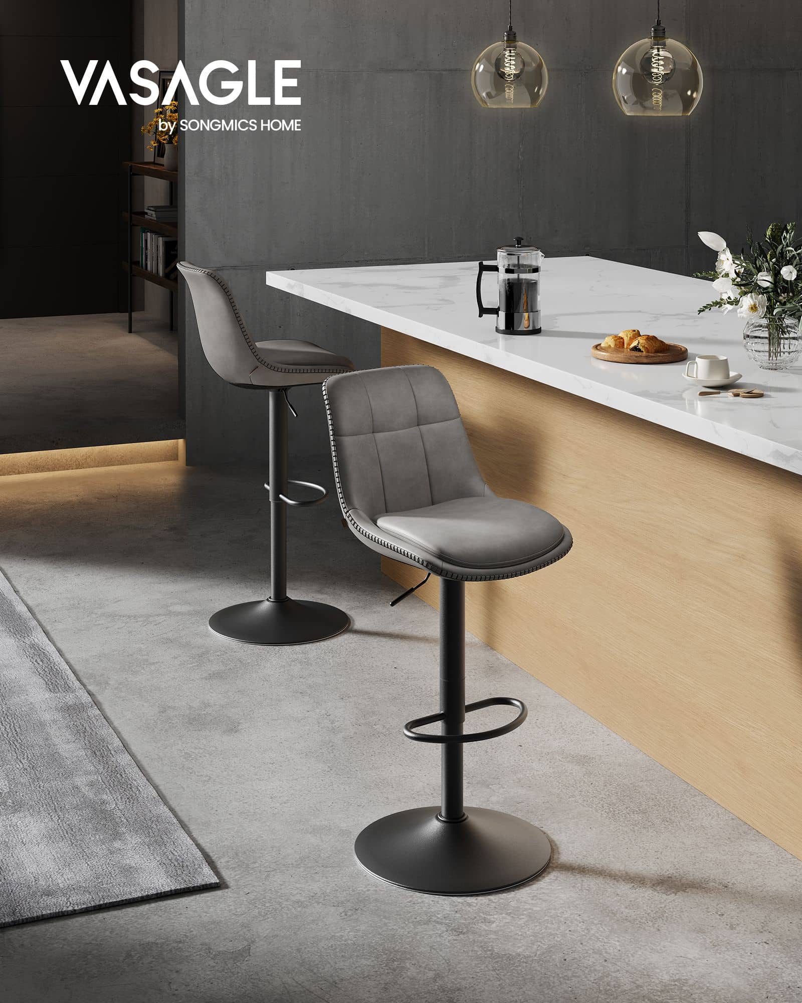 Barhocker 2er Set mit Fußstütze taubengrau