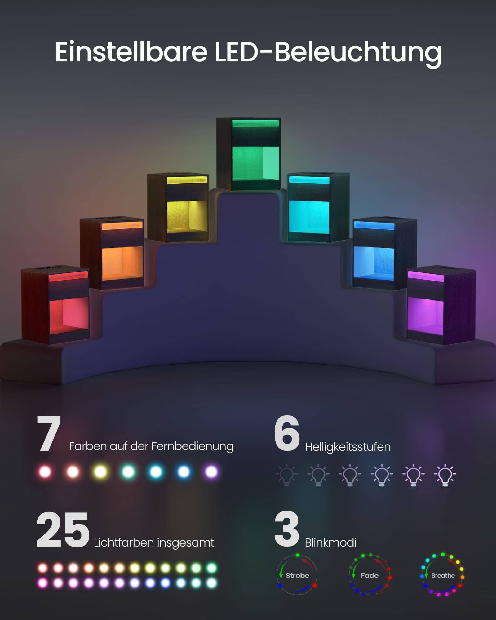 Nachttisch mit LED-Beleuchtung modern aschschwarz Nachttisch mit LED-Beleuchtung modern aschschwarz