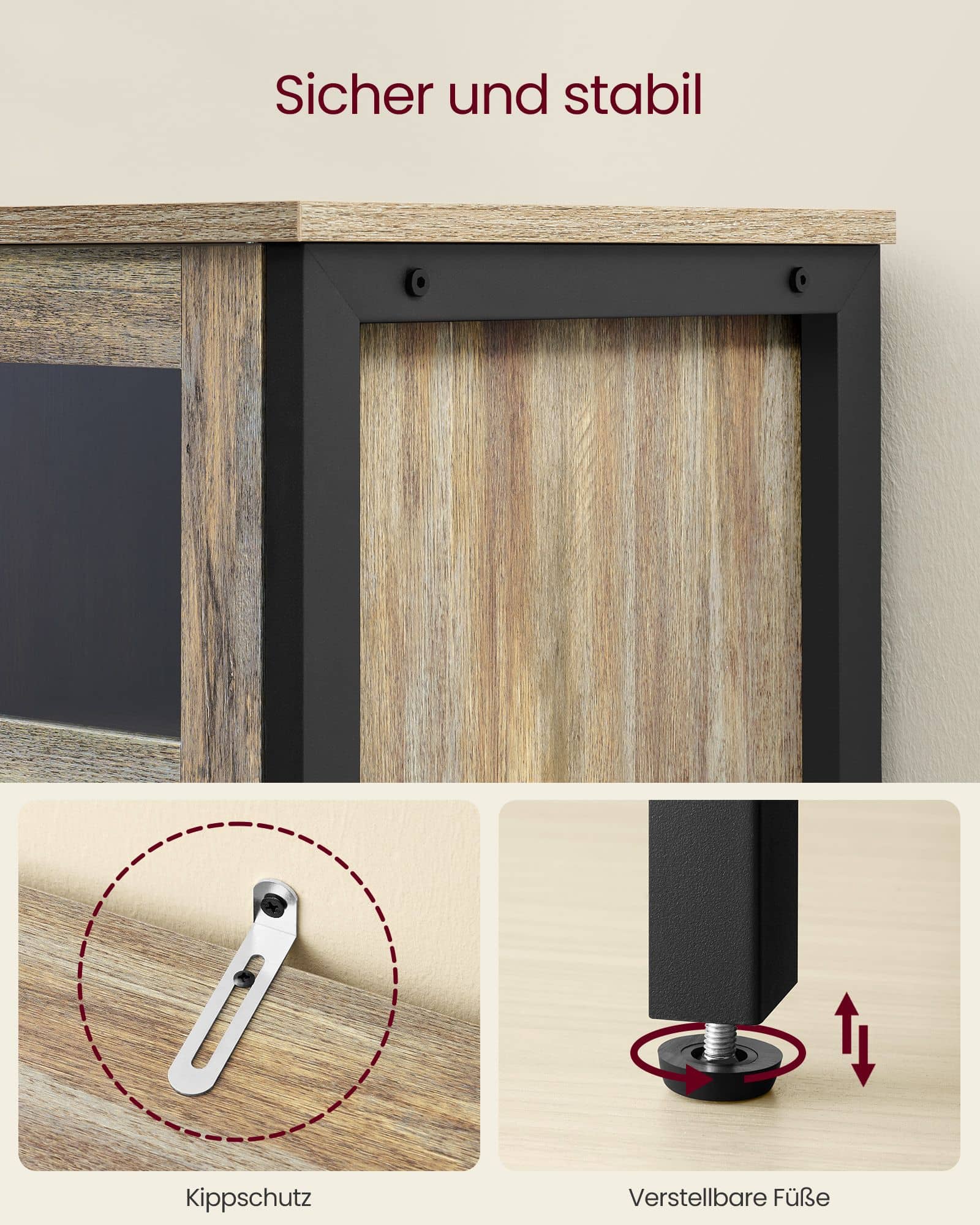 VASAGLE Küchenschrank – Glas, Stahl, Industrie-Look