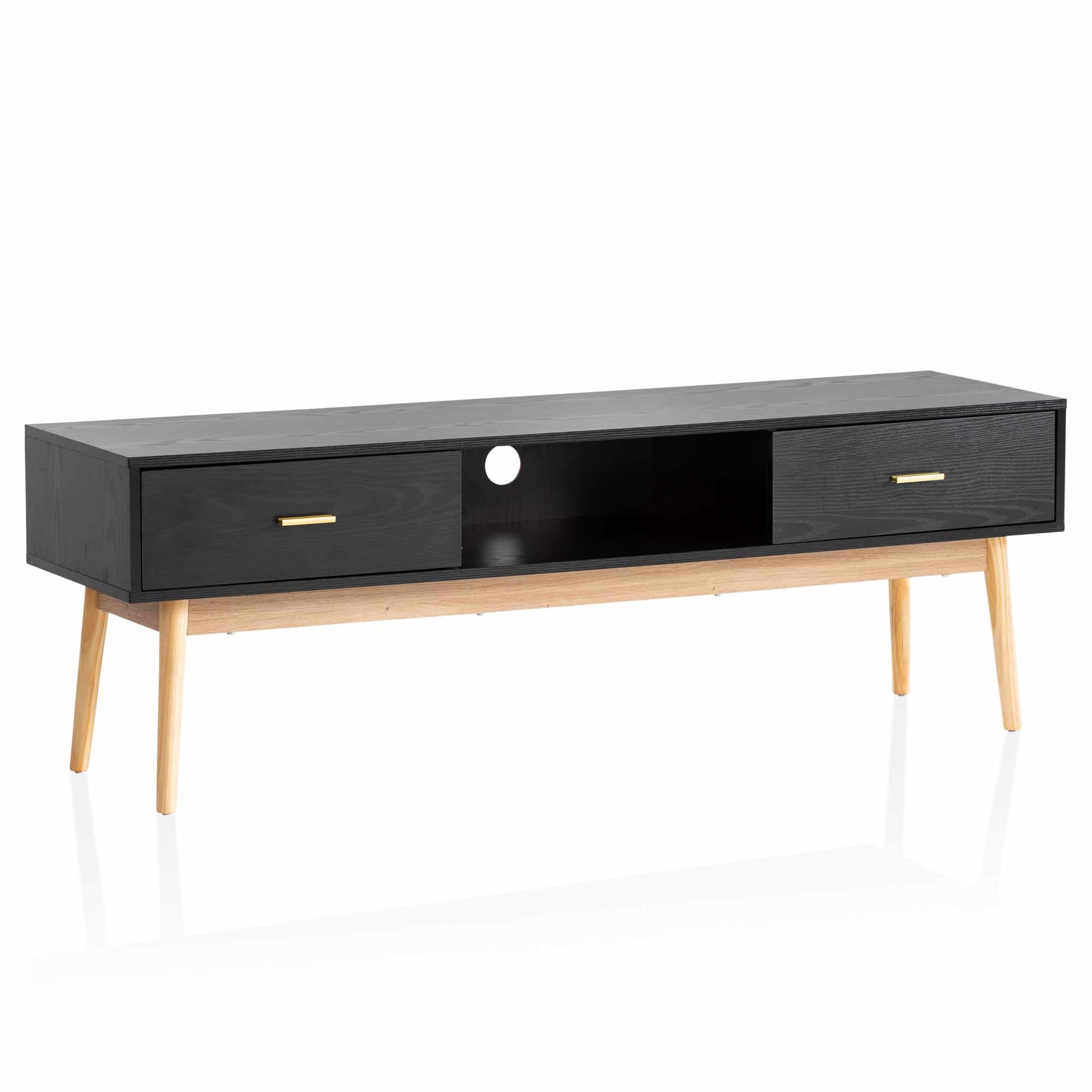 Lowboard Schwarz mit Eiche-Dekor 150x50x40 cm TV-Kommode Modern Lowboard Schwarz mit Eiche-Dekor 150x50x40 cm TV-Kommode Modern