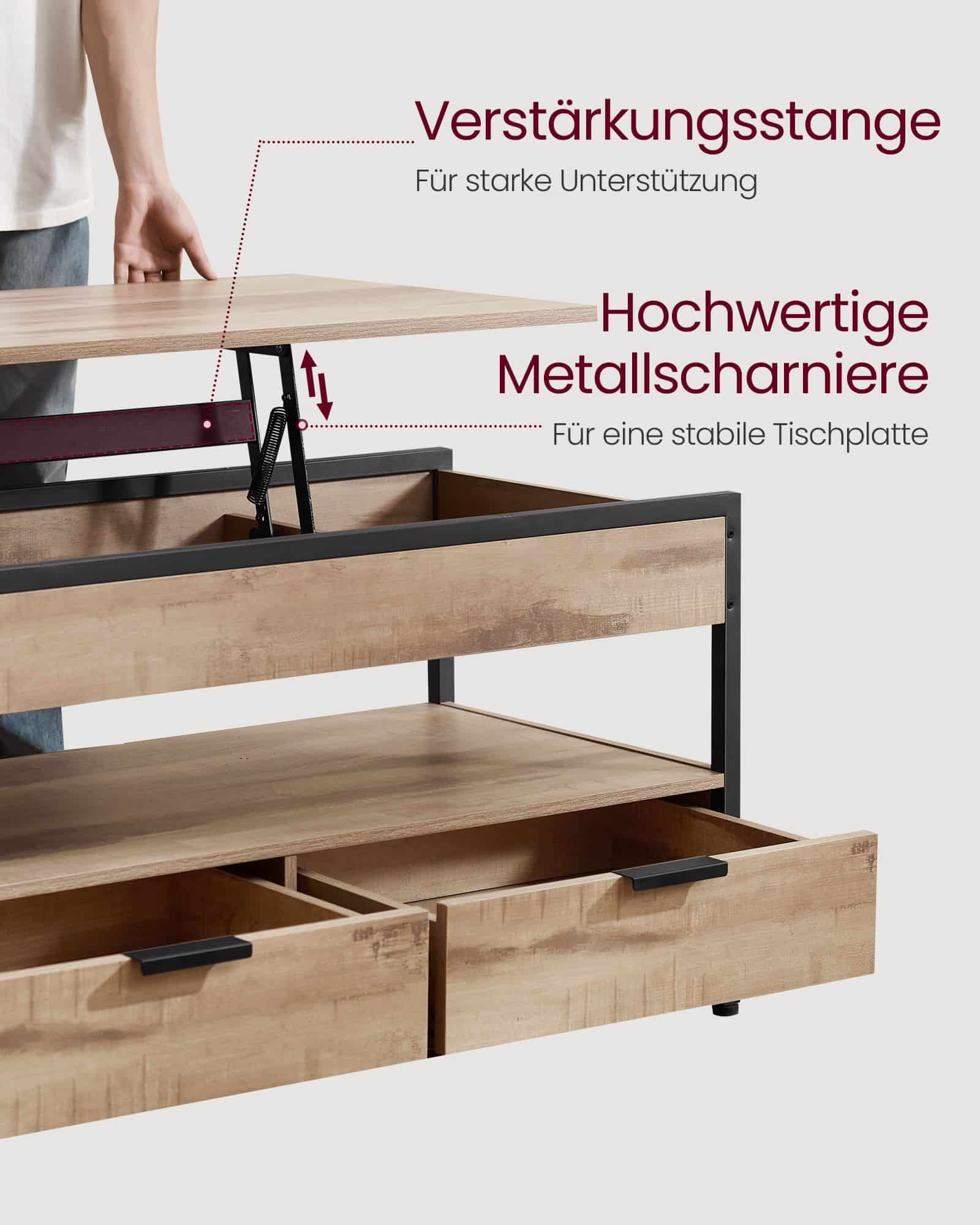 Couchtisch mit Schubladen und offnem Fach höhenverstellbar Couchtisch mit Schubladen und offnem Fach höhenverstellbar