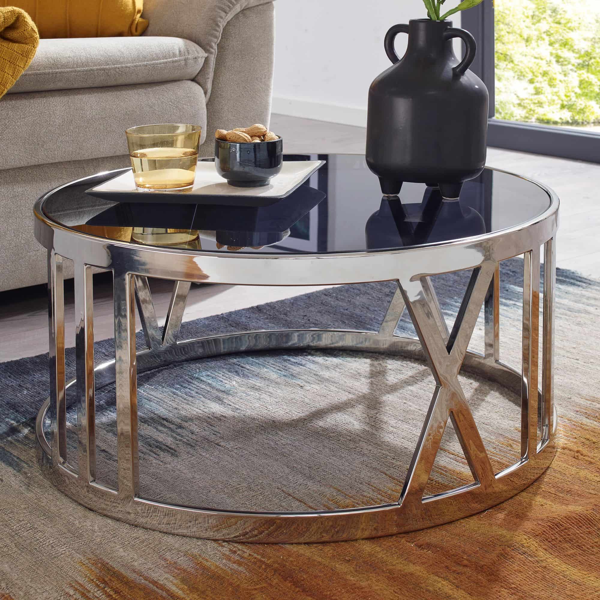 Couchtisch Glas Metall 60x60x30 cm Sofatisch Silber Couchtisch Glas Metall 60x60x30 cm Sofatisch Silber