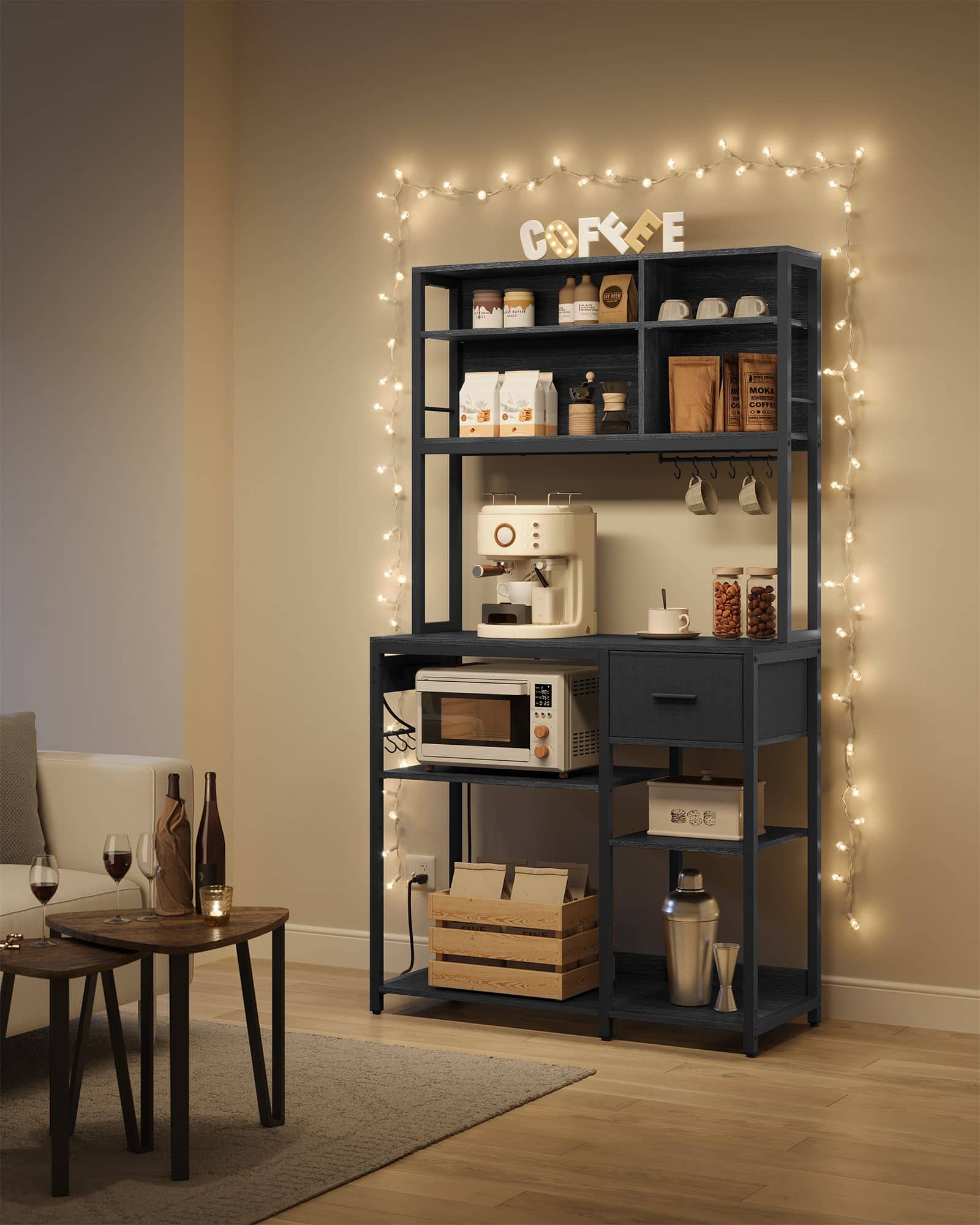 VASAGLE Küchenregal mit Steckdosen & Stoffschublade