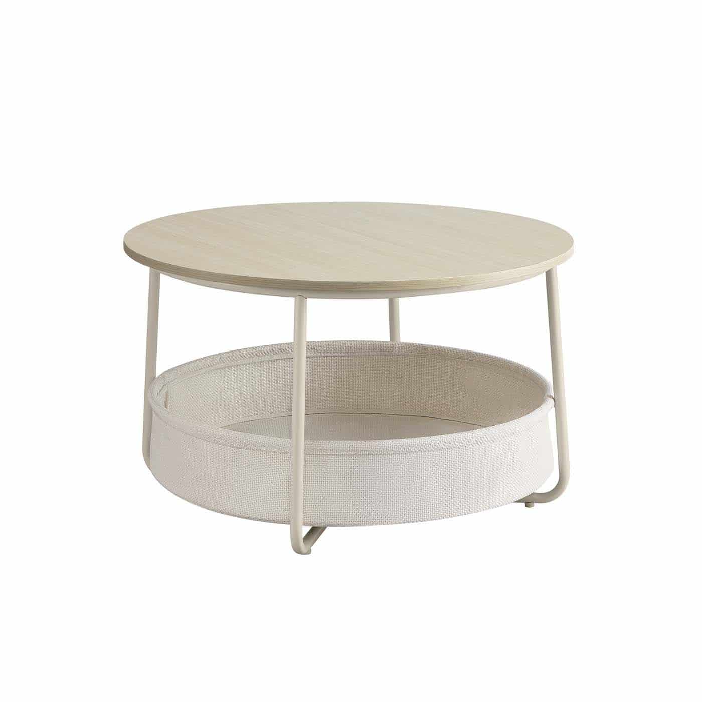 Couchtisch rund mit Korb aus Stoff naturbeige-cremeweiß Couchtisch rund mit Korb aus Stoff naturbeige-cremeweiß