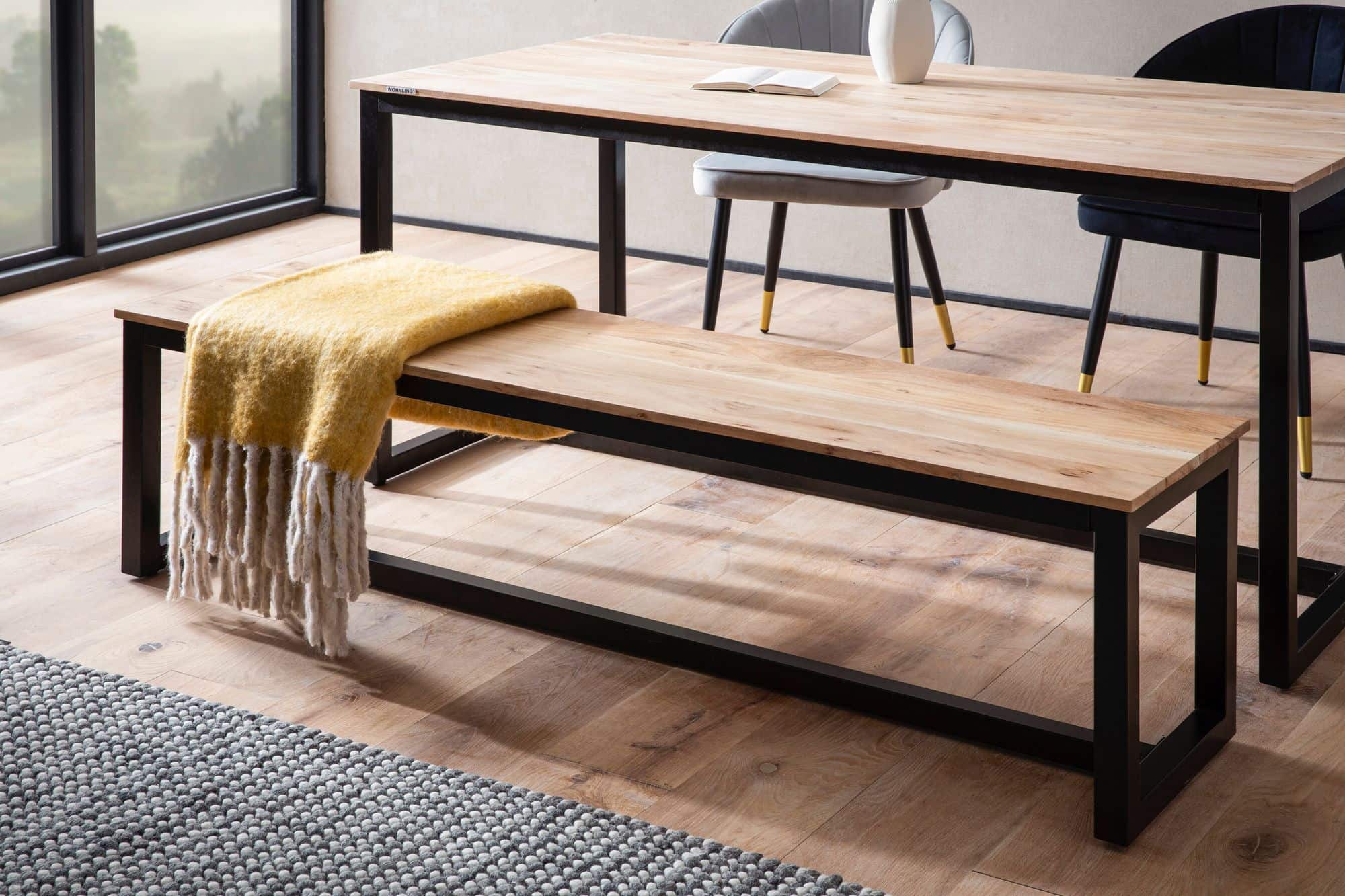 Esszimmerbank 180x40x45 cm Akazie Massivholz Metall Loft-Style Esszimmerbank 180x40x45 cm Akazie Massivholz Metall Loft-Style