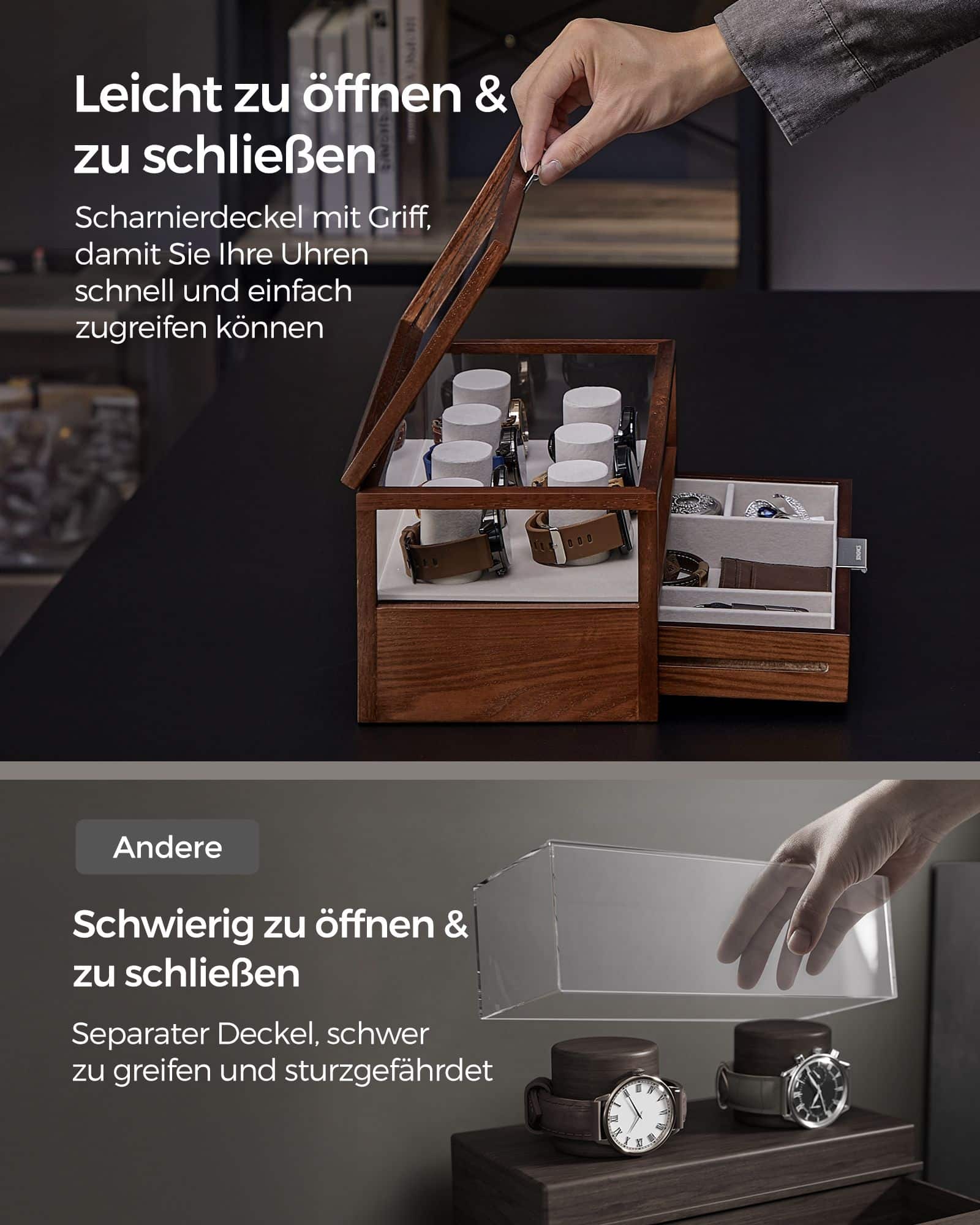 Uhrenbox 2 Ebenen mit 7 Uhrenkissen Geschenkidee kaffeebraun Uhrenbox 2 Ebenen mit 7 Uhrenkissen Geschenkidee kaffeebraun