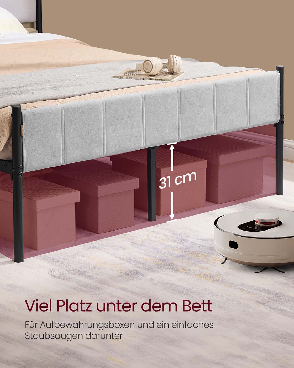 Doppelbettgestell 140 x 200 cm mit Stahl-Latten taubengrau Doppelbettgestell 140 x 200 cm mit Stahl-Latten taubengrau