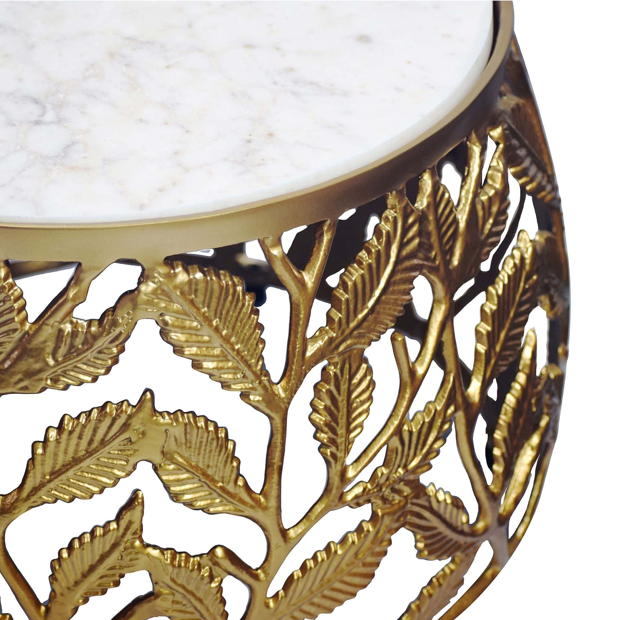 2er Set Couchtisch Gold mit weißer Marmor Tischplatte - Wohnzimmer Tisch Satztisch rund - Beistelltisch Alu modern - Sofatisch Set Aluminium Metallgestell Design Handmade