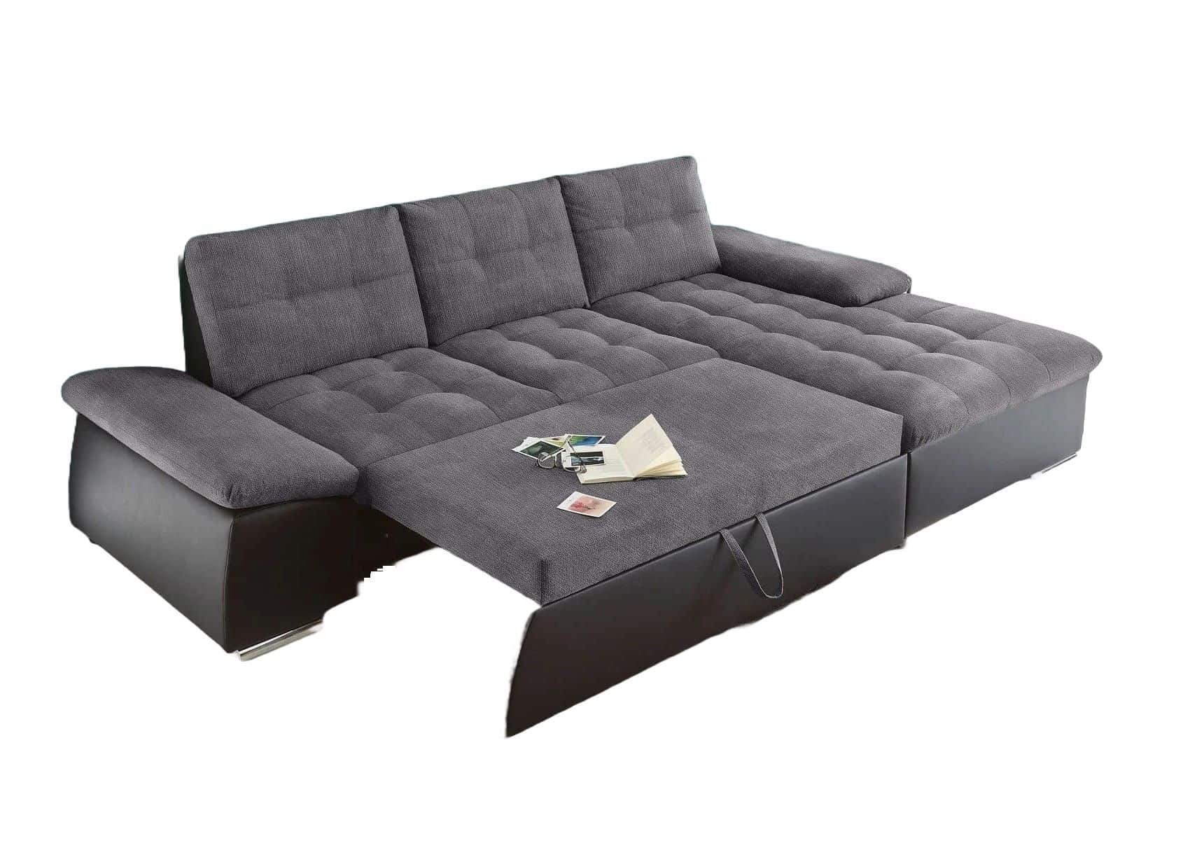 Ecksofa Jakarta Schwarz | Anthrazit – Modernes Sofa mit Schlaffunktion & verstellbaren Armlehnen
