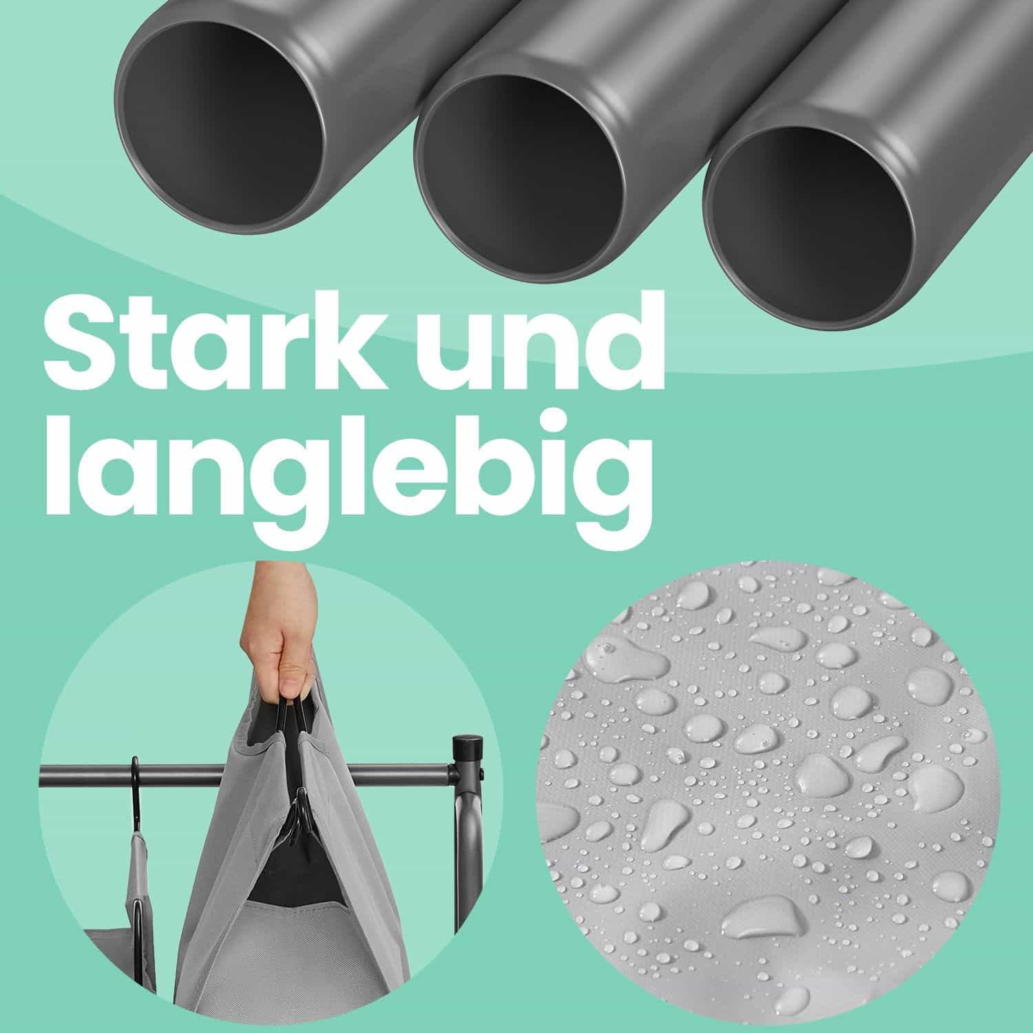 Wäschekorb mit Rollen, 4 x 35 L, Wäschesammler mit 4 abnehmbaren Wäschesäcken