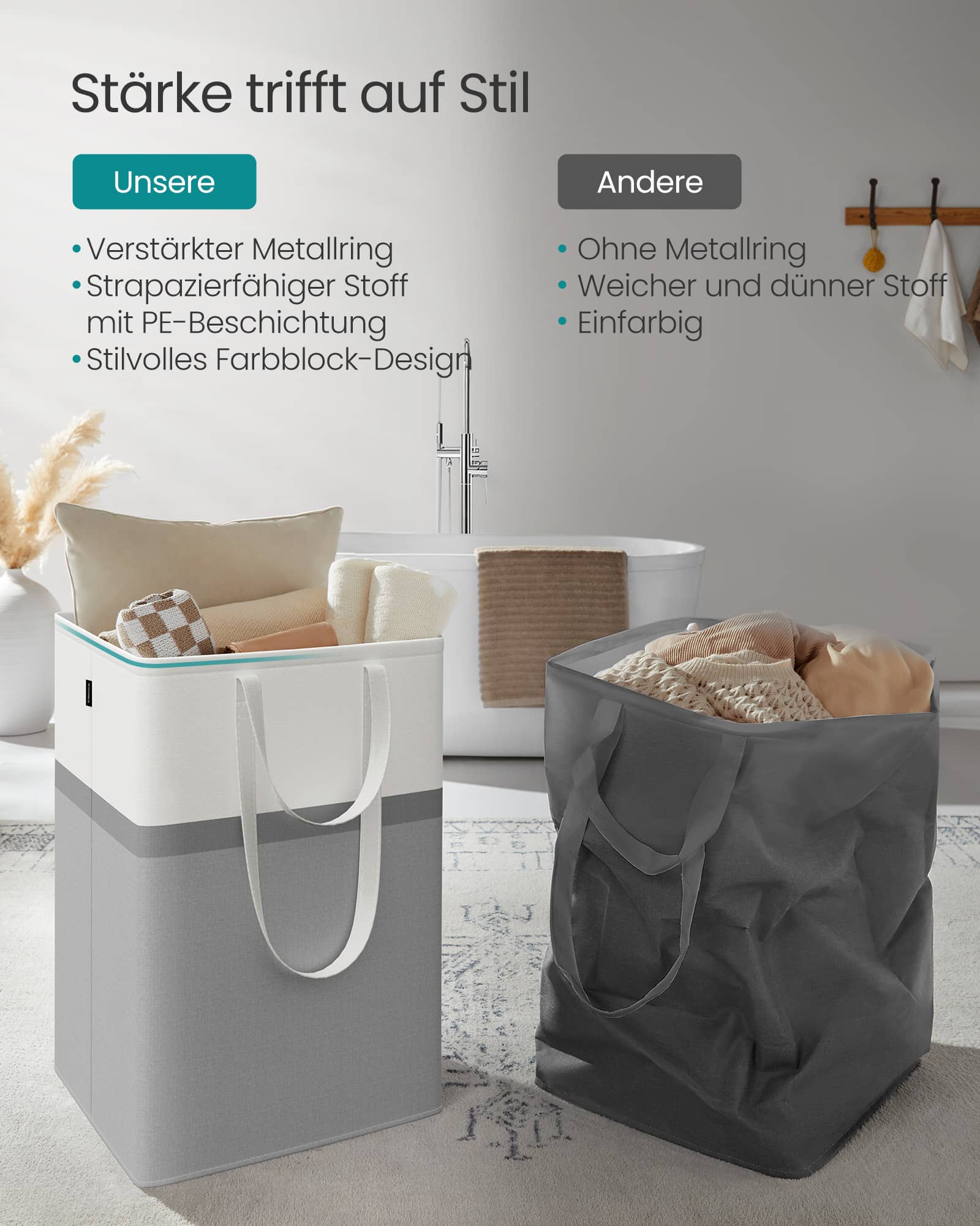 Wäschekorb 2er Set 110 L mit Griffen taubengrau Wäschekorb 2er Set 110 L mit Griffen taubengrau