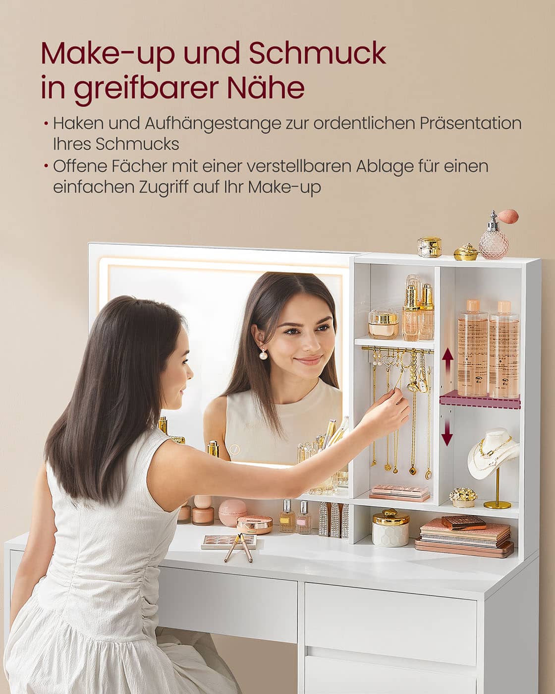 Schminktisch mit LED-Beleuchtung 110 cm breit Schminktisch mit LED-Beleuchtung 110 cm breit